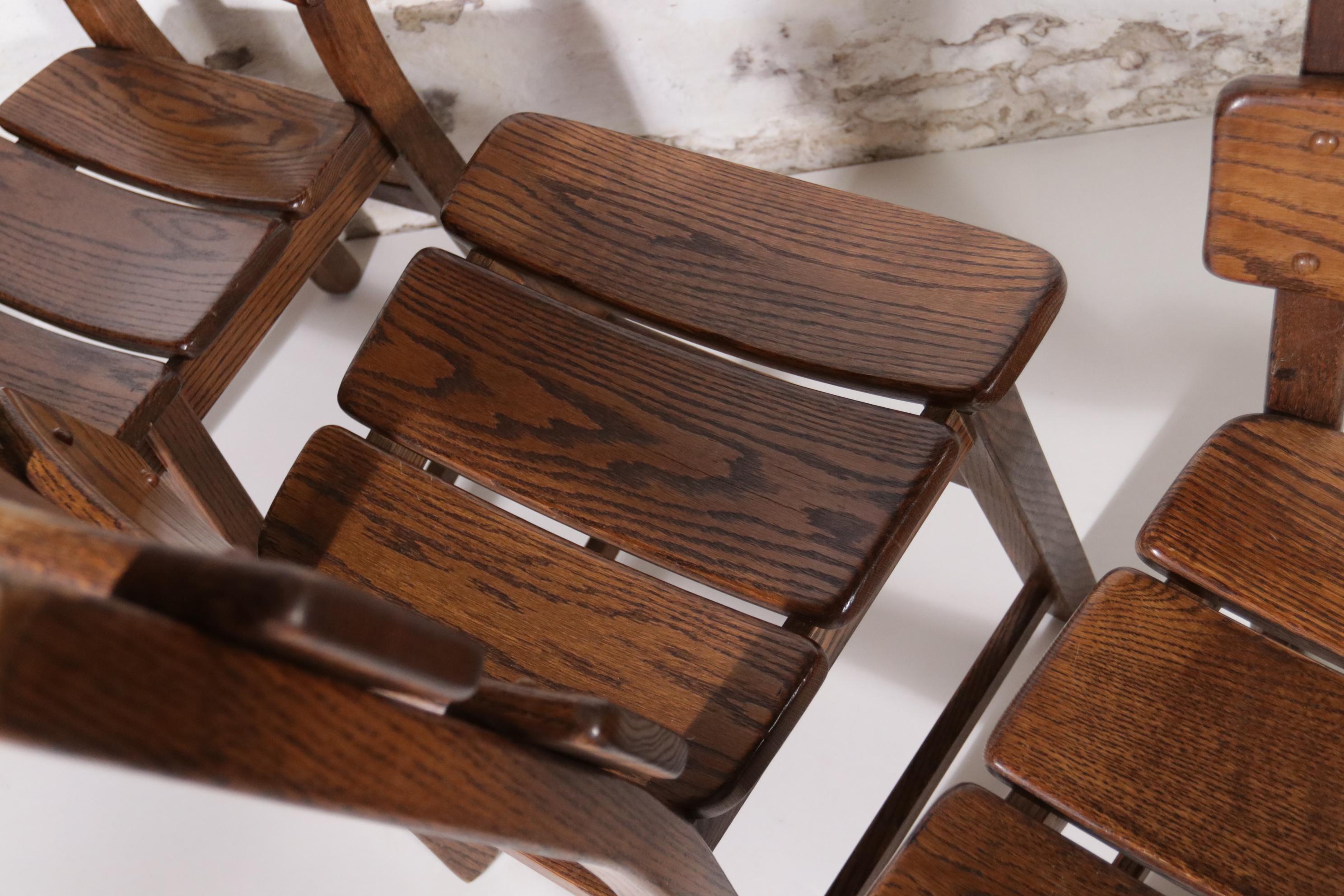 Set of 4 Dutch Brutalist Style Oak Ladder Back Dining Chairs 9