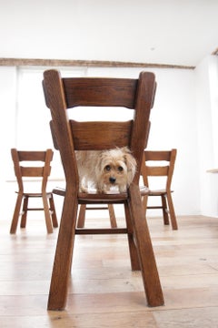 Set of 4 Dutch Brutalist Style Oak Ladder Back Dining Chairs