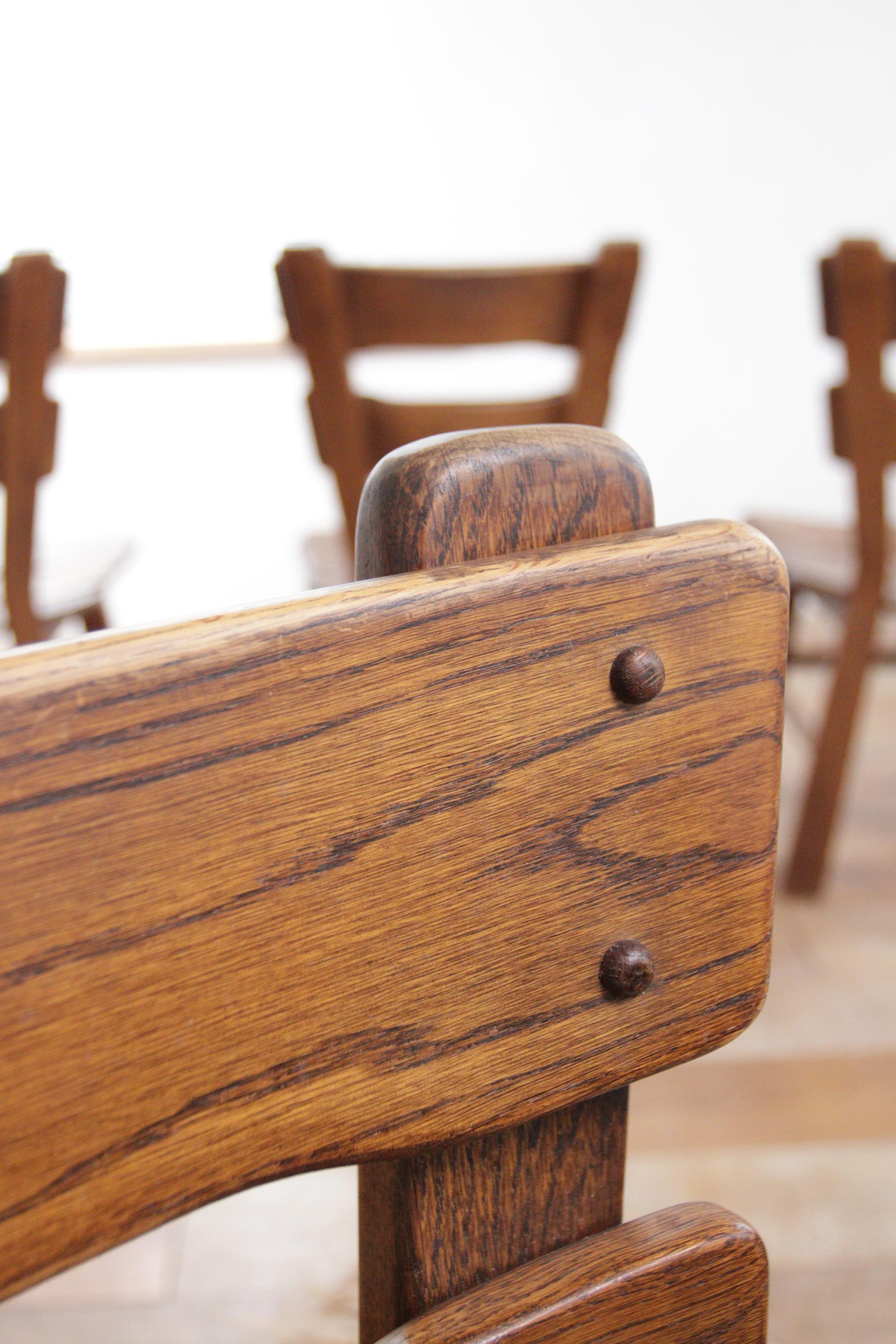 Mid-Century Modern Set of 4 Dutch Brutalist Style Oak Ladder Back Dining Chairs For Sale