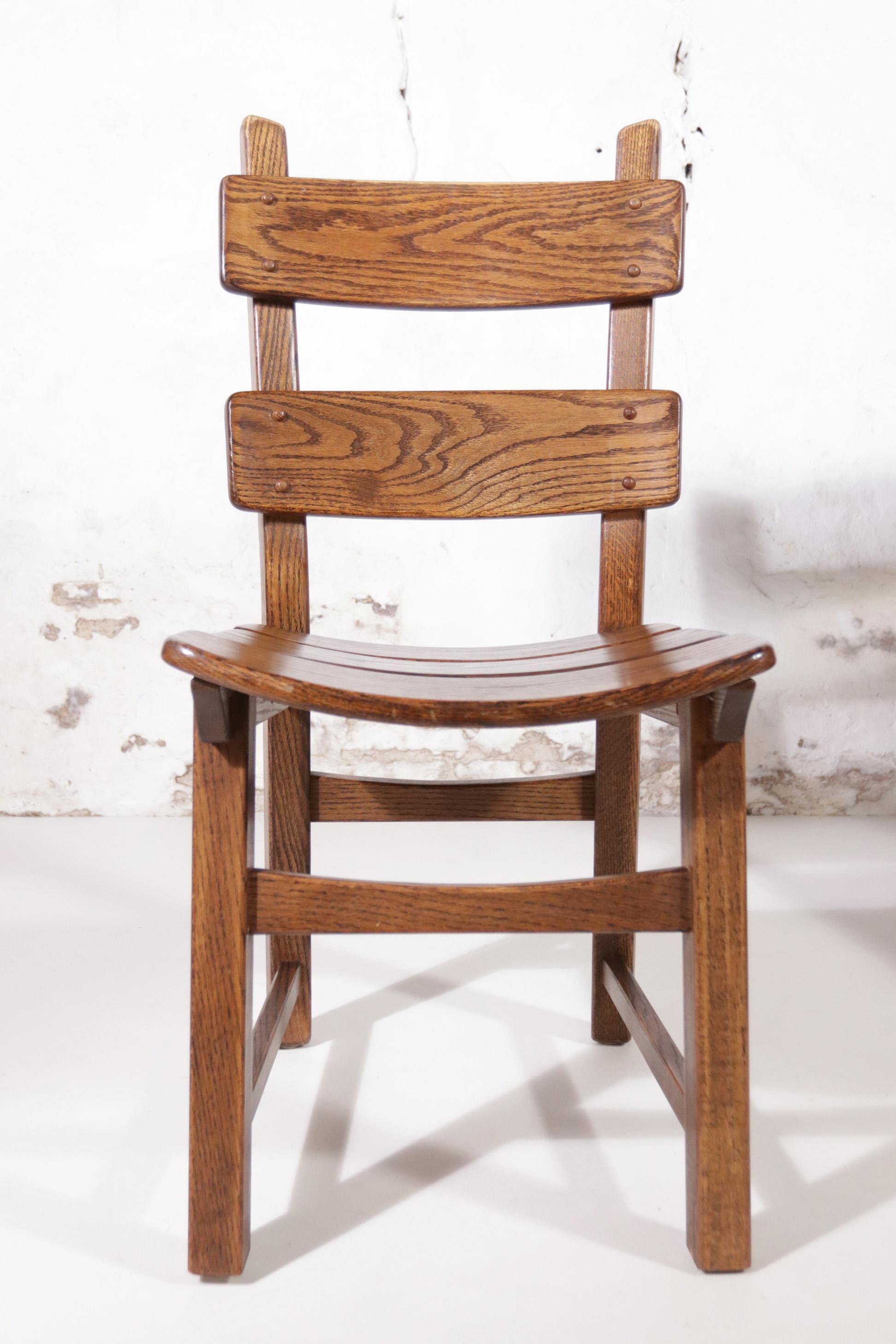 Set of 4 Dutch Brutalist Style Oak Ladder Back Dining Chairs 3