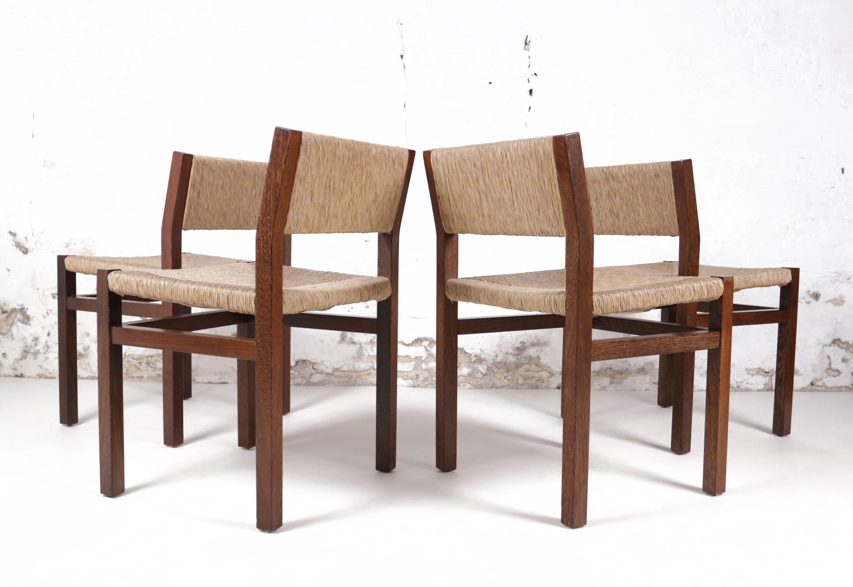 Set of 4 Dutch Design Martin Visser Wengé Rush Dining Room Chairs '67 In Good Condition In Boven Leeuwen, NL