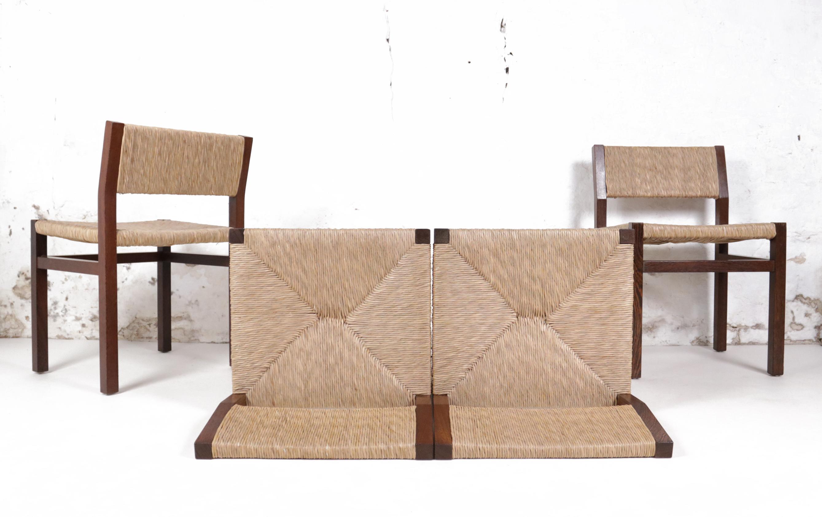 Set of 4 Dutch Design Martin Visser Wengé Rush Dining Room Chairs '67 1