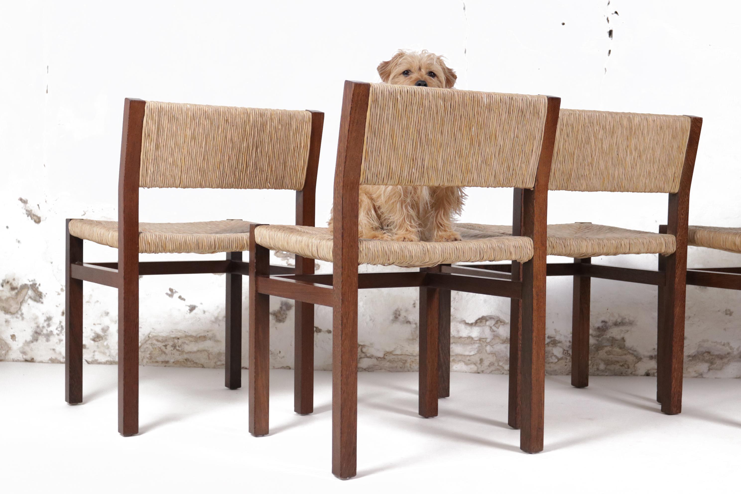 Set of 4 Dutch Design Martin Visser Wengé Rush Dining Room Chairs '67 2