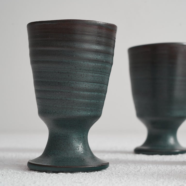 Set of 4 Dutch Mid Century Studio Pottery Goblets For Sale at 1stDibs