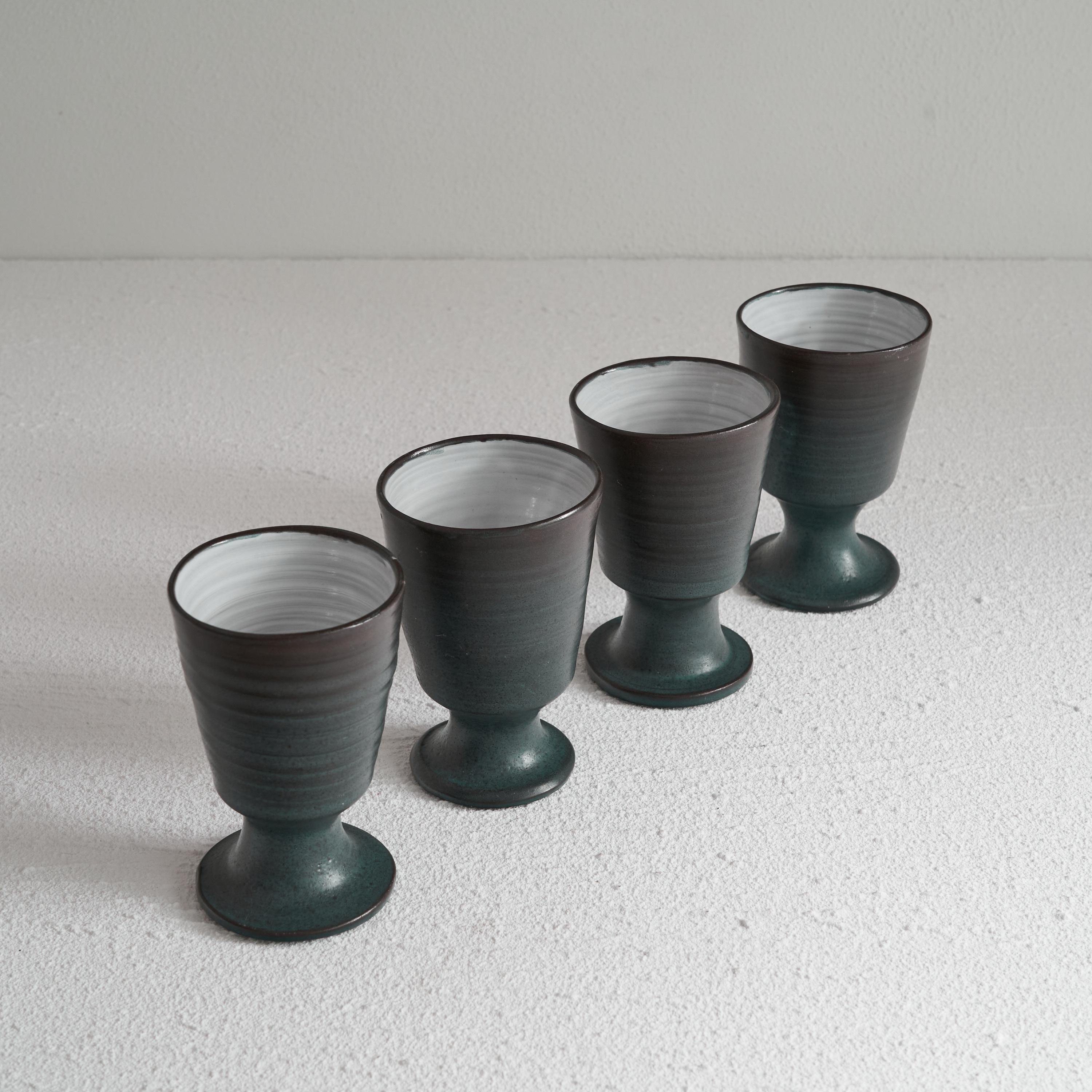 Set of 4 Dutch Mid Century Studio Pottery Goblets For Sale 1