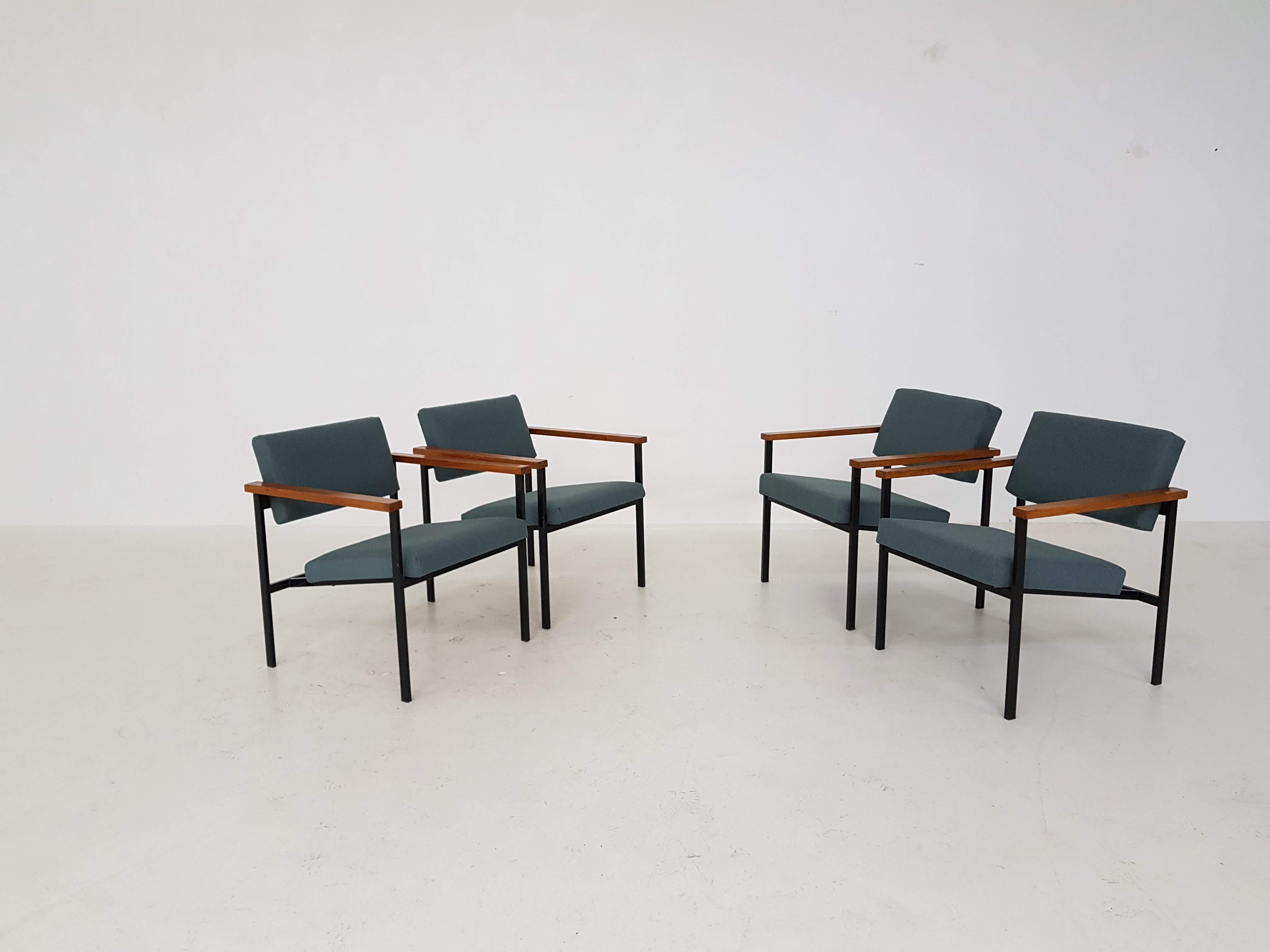 Metal Set of 4 Dutch Modernist Lounge Chairs, the Netherlands, 1960s