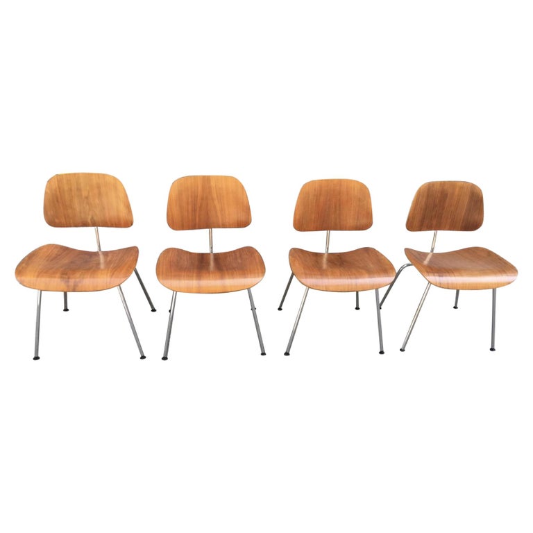 Set of 4 Eames Walnut DCM Dining Chairs Herman Miller Edition at 1stDibs