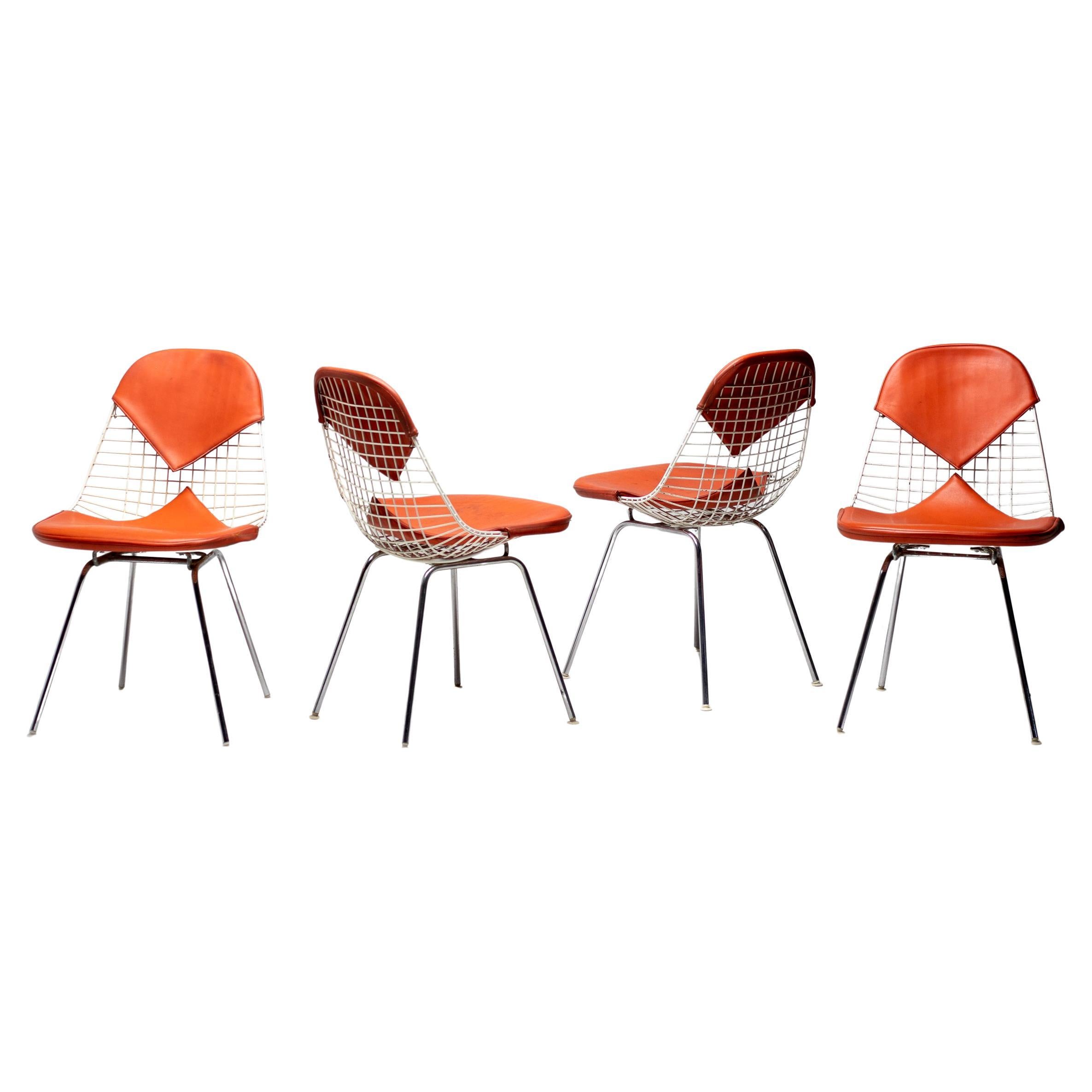 Set di 4 sedie a filo Eames per Herman Miller con sedute originali Girard Bikini