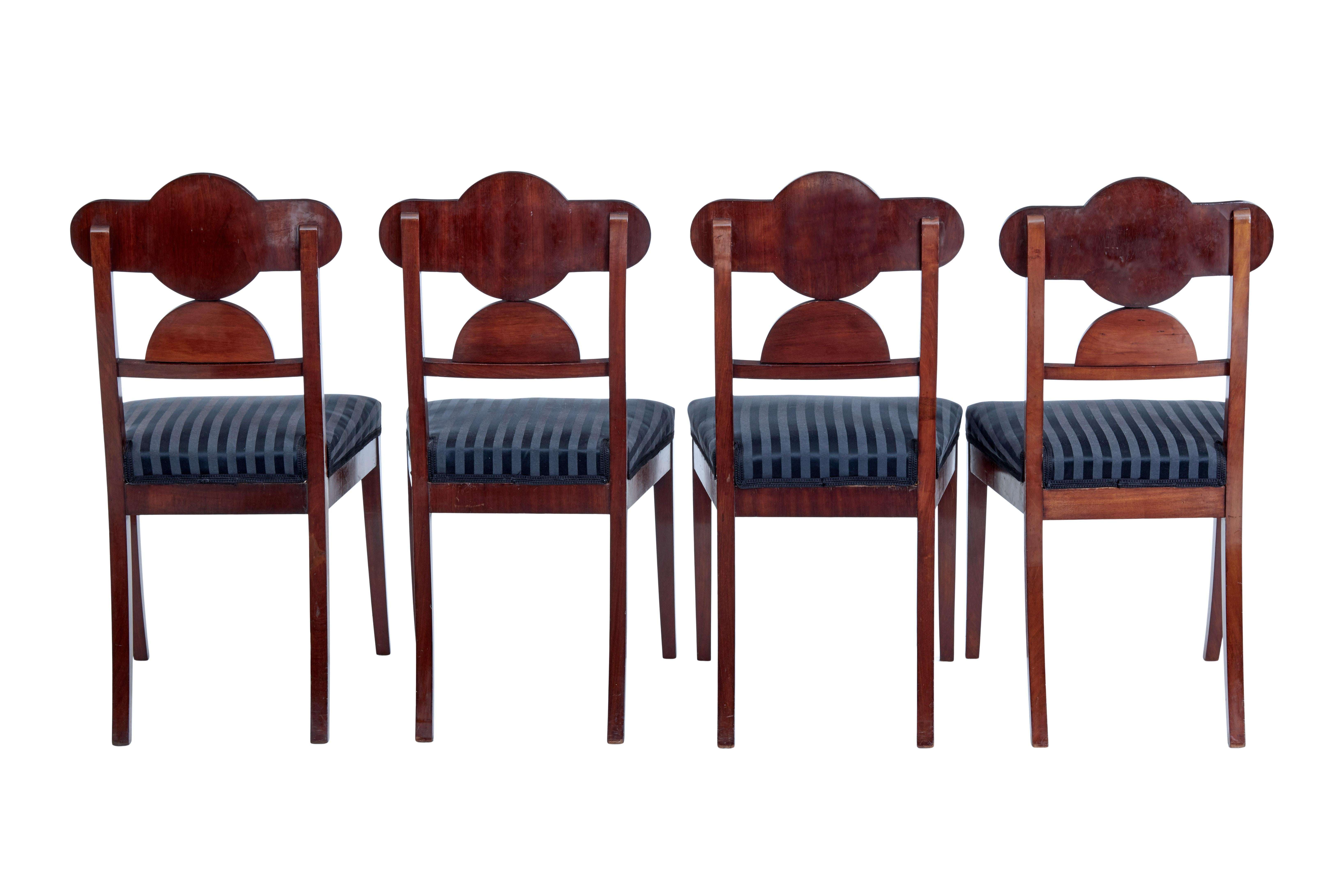 Hand-Crafted Set of 4 Early 19th Swedish Mahogany Empire Dining Chairs