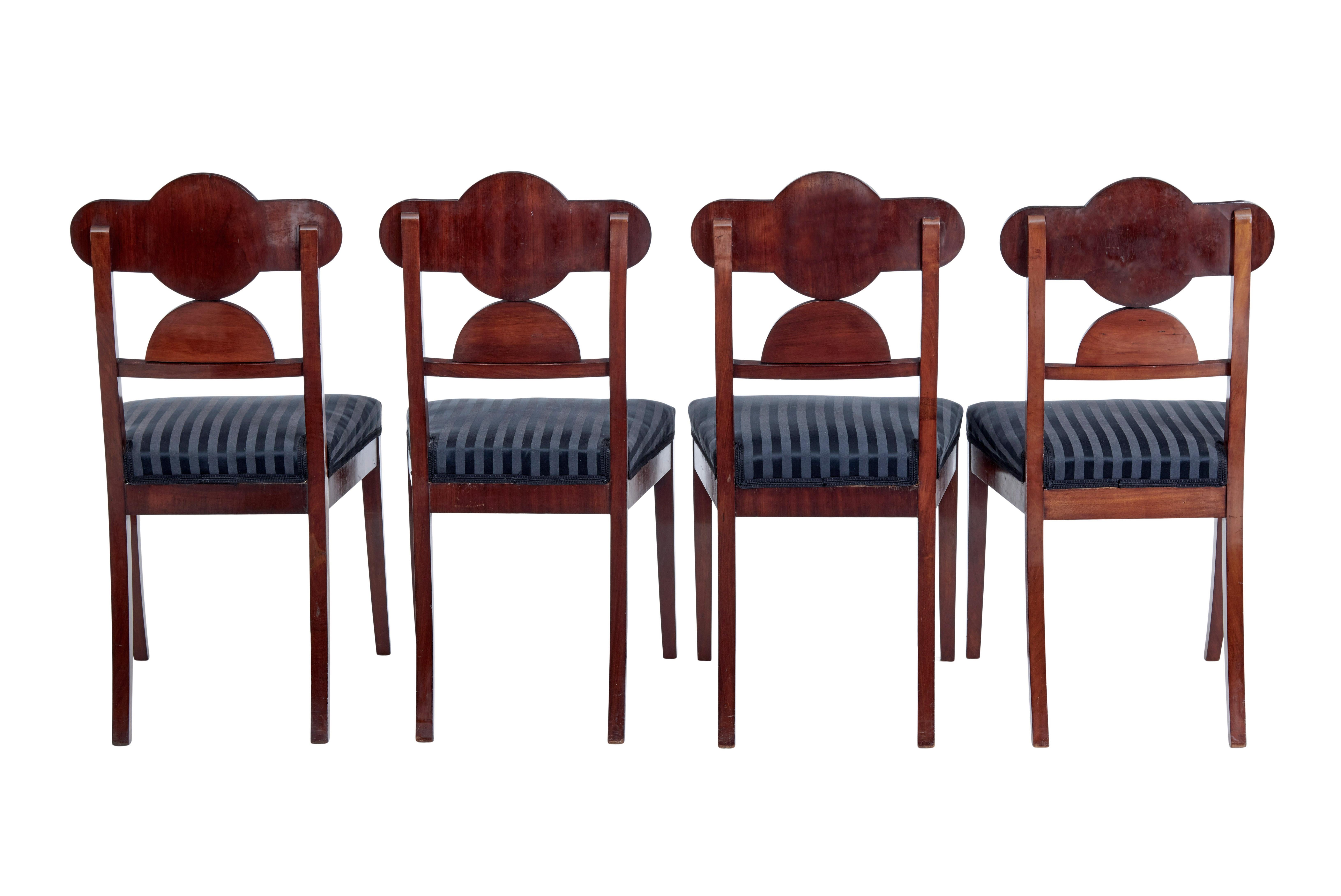 Empire Set of 4 early 19th Swedish mahogany empire dining chairs For Sale
