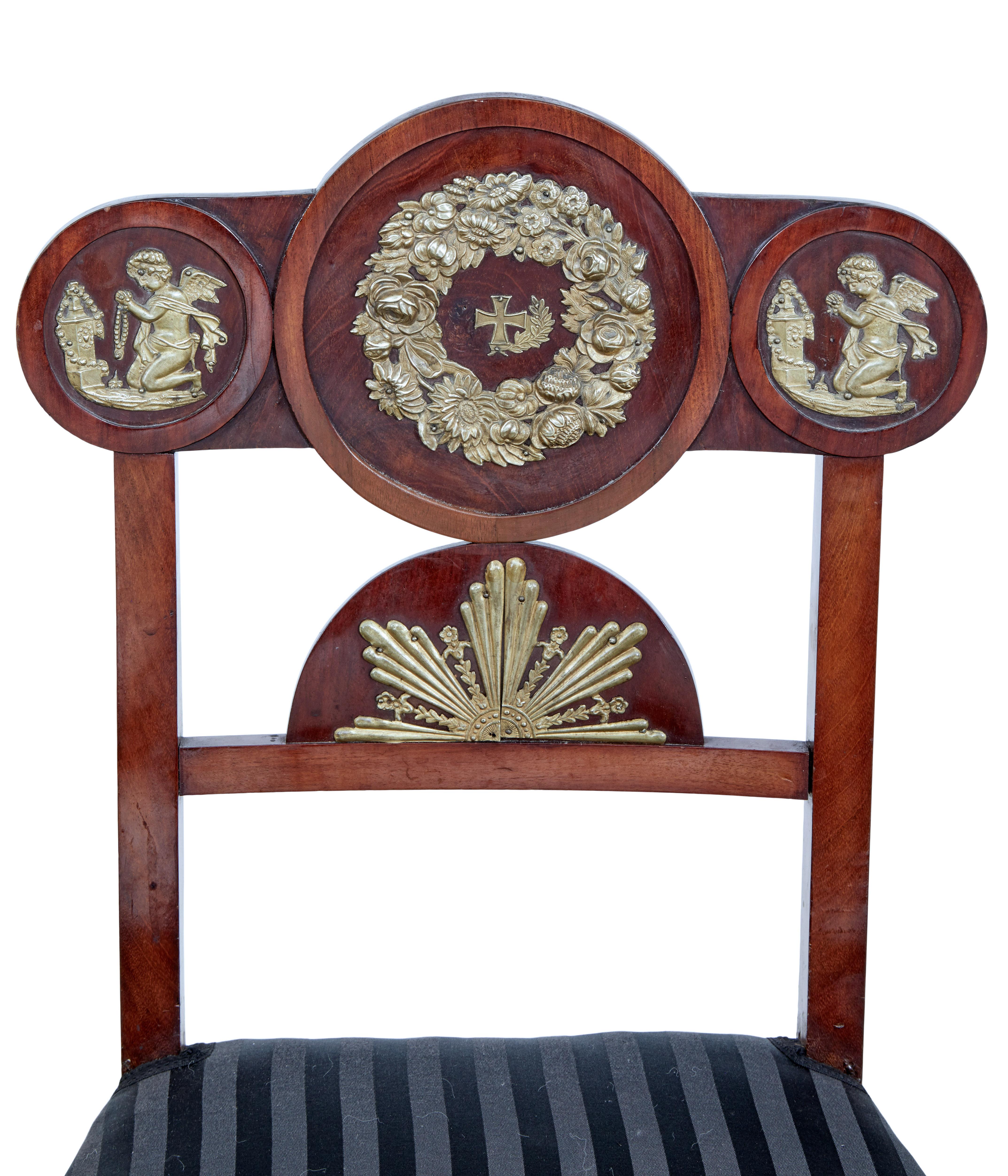 19th Century Set of 4 Early 19th Swedish Mahogany Empire Dining Chairs