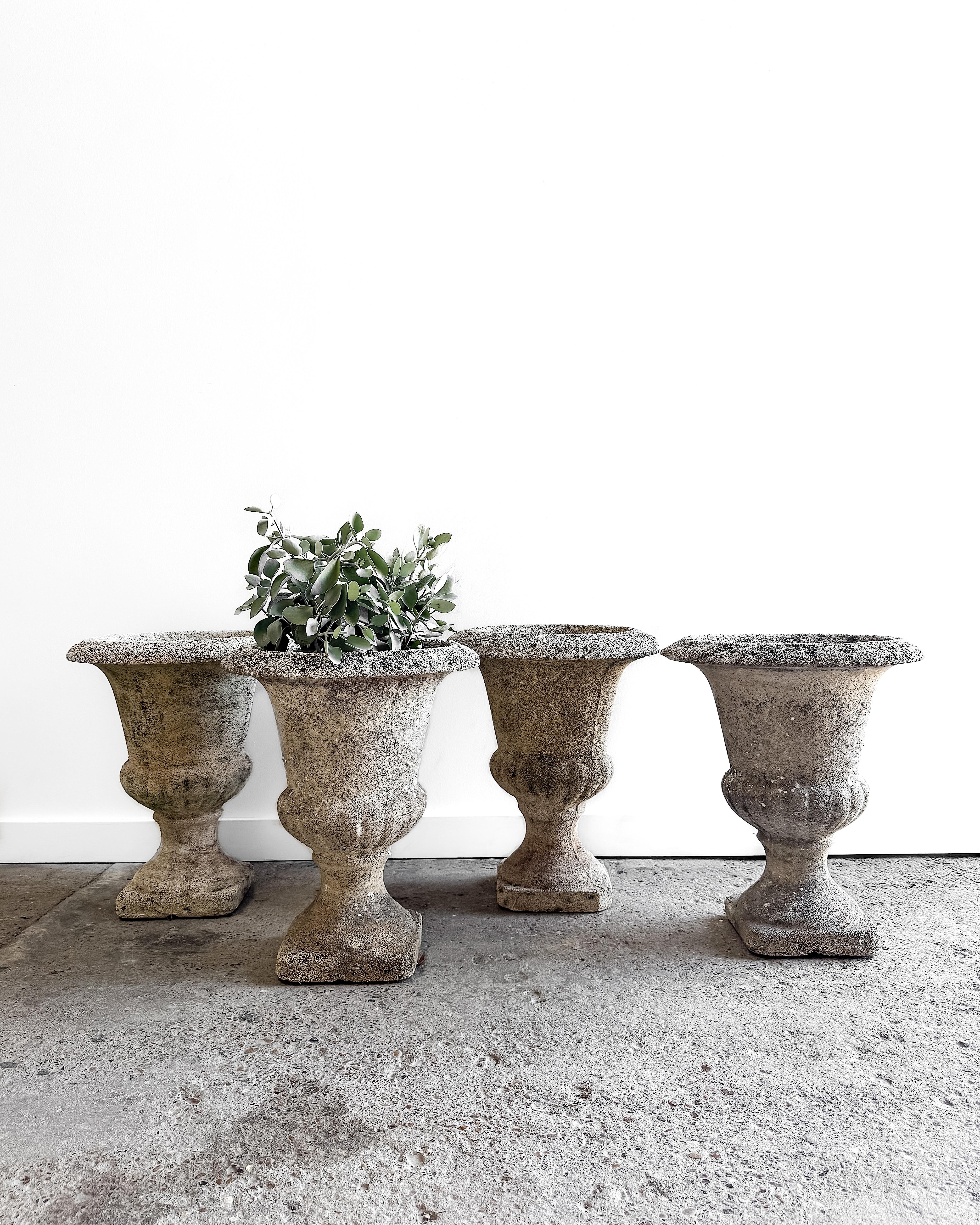Set of 4 Early 20th Century Classic French Cement Urn Planters For Sale 1