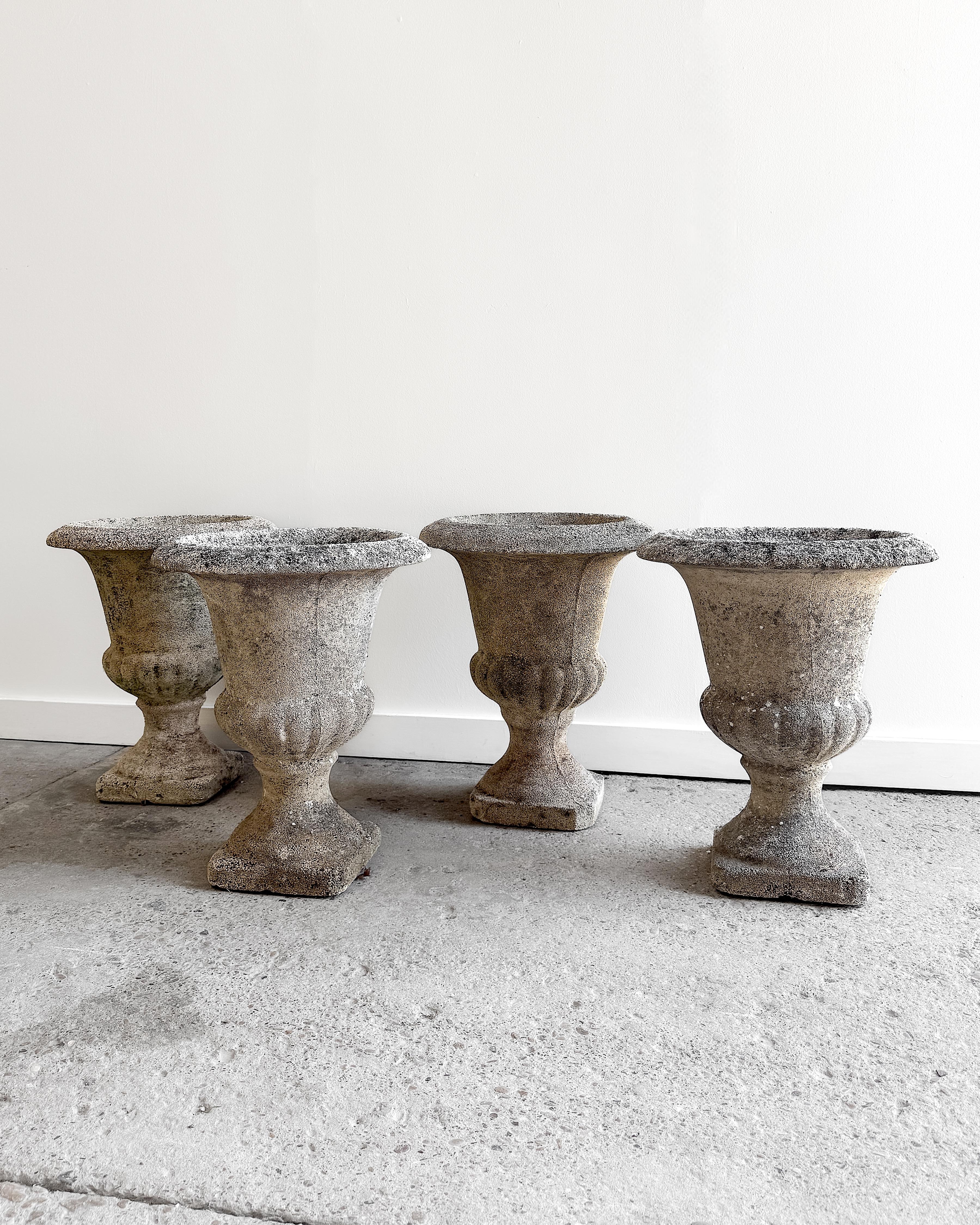 Set of 4 Early 20th Century Classic French Cement Urn Planters For Sale 3