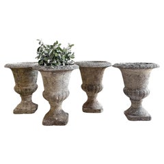 Antique Set of 4 Early 20th Century Classic French Cement Urn Planters