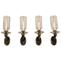 Antique Set of 4 Early 20th Century English Regency Style Hurricane Sconces