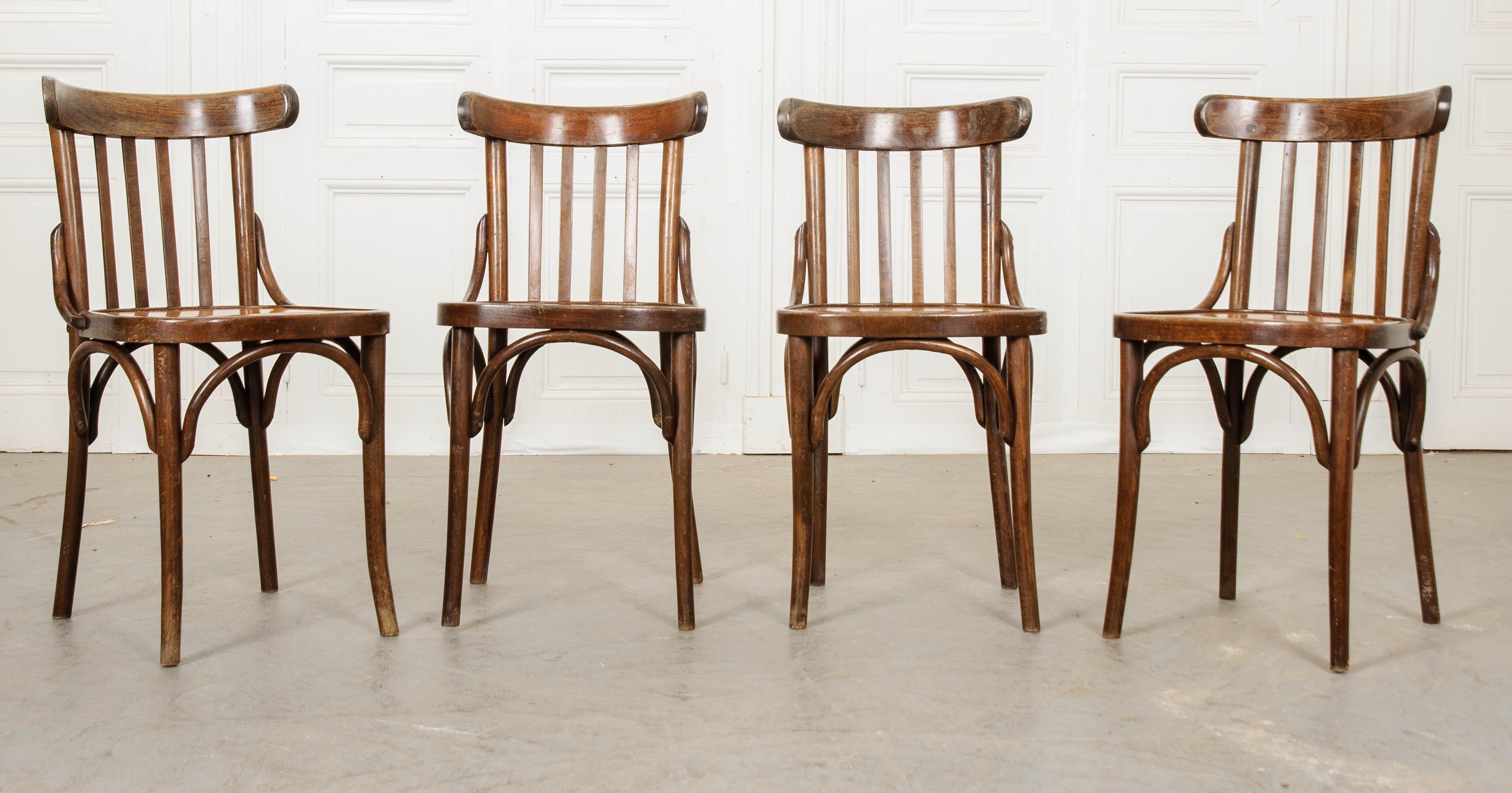Set of 4 Early 20th Century French Oak Bentwood Dining Chairs 1