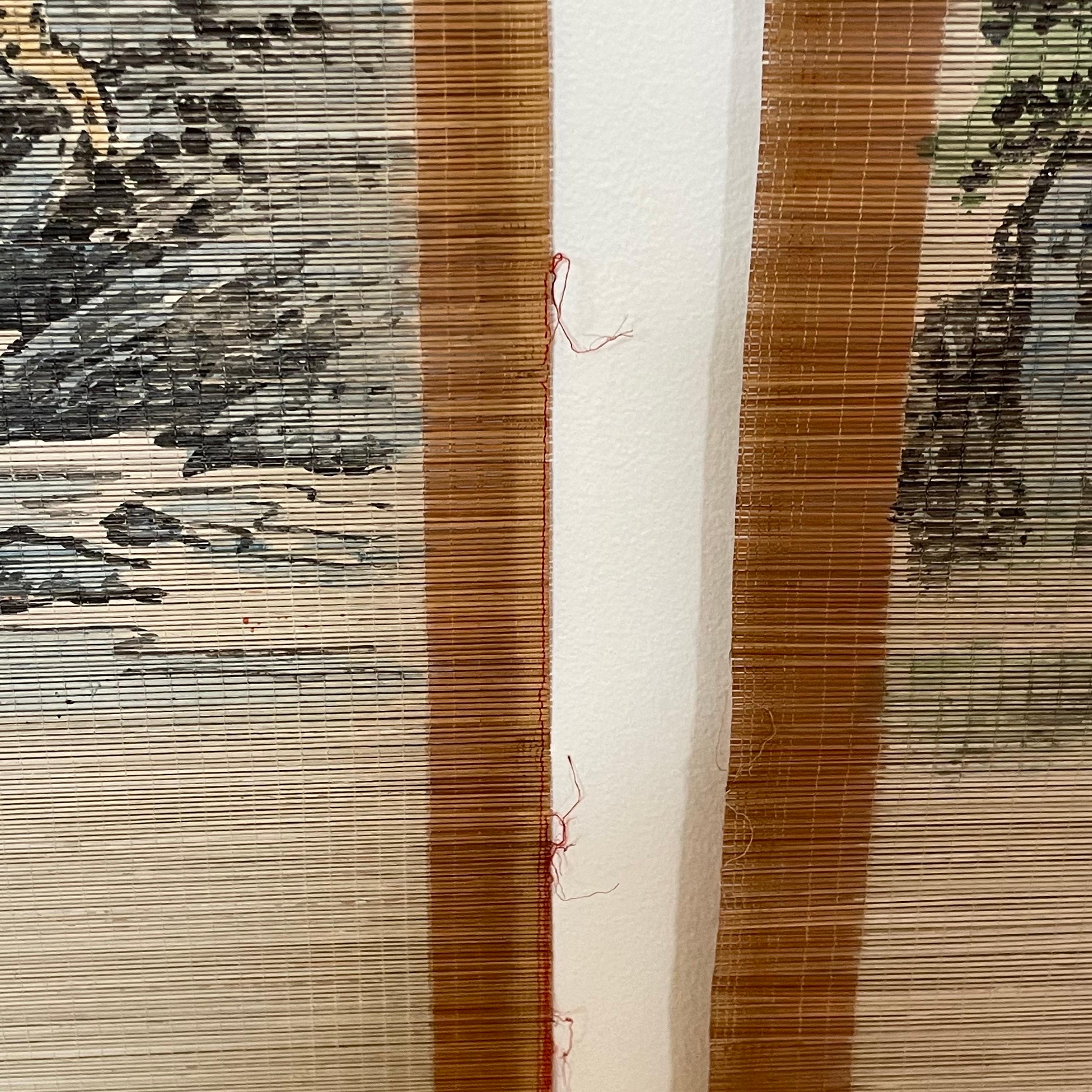 Hollywood Regency Set of 4 Early 20th Century Japanese Hand Painted Split Bamboo Scrolls For Sale