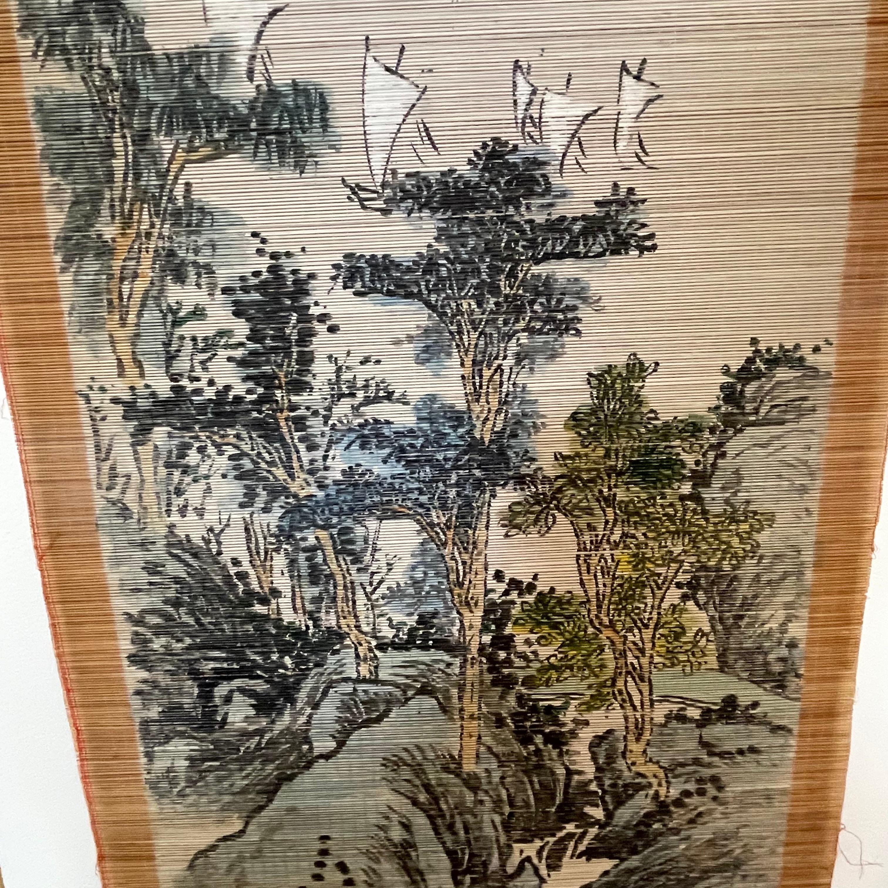 Set of 4 Early 20th Century Japanese Hand Painted Split Bamboo Scrolls For Sale 4