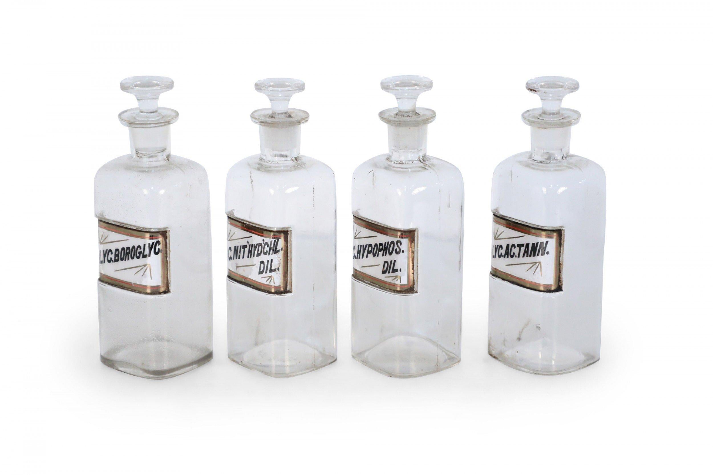 Set of 4 Early 20th Century Labeled Glass Apothecary Bottles For Sale 3