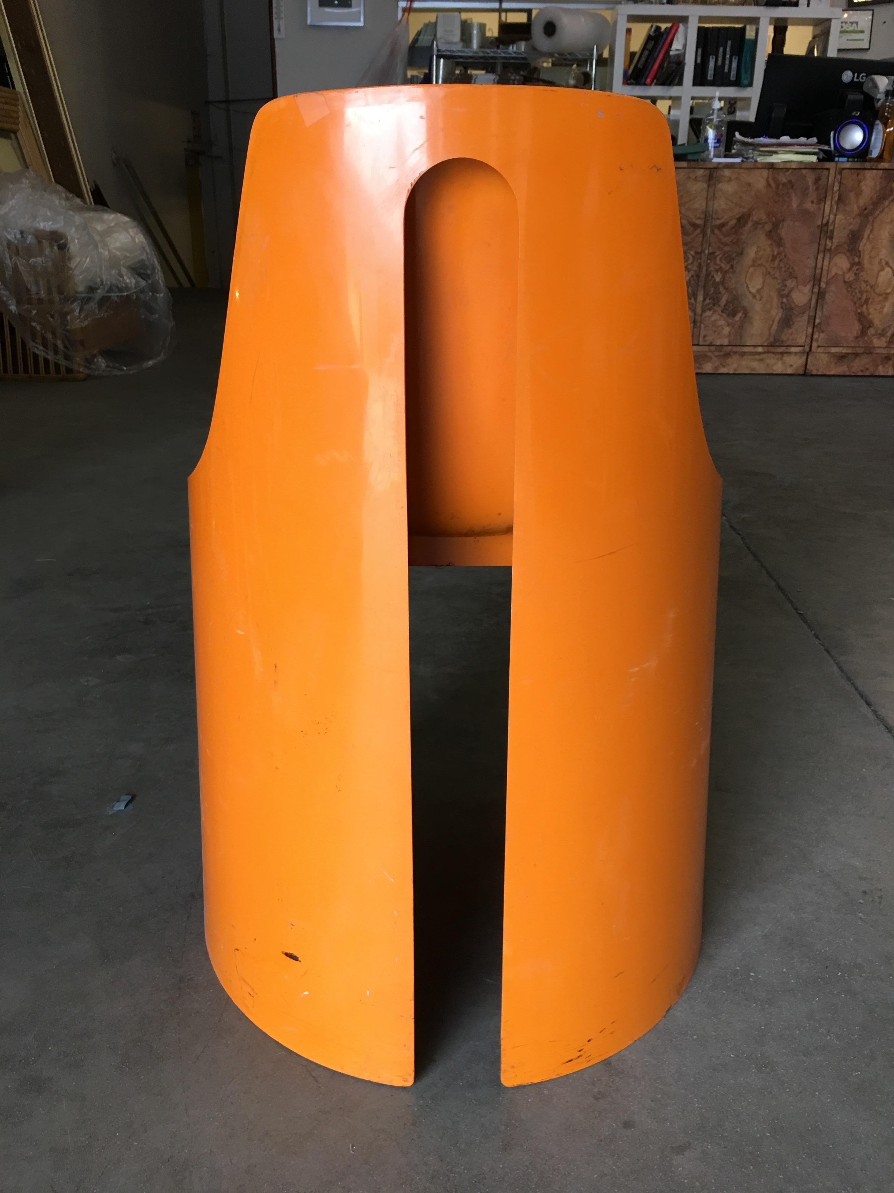 Mid-Century Modern Set of 4 Early Swedish Orange Plastic Stacking Side Chairs by Overman