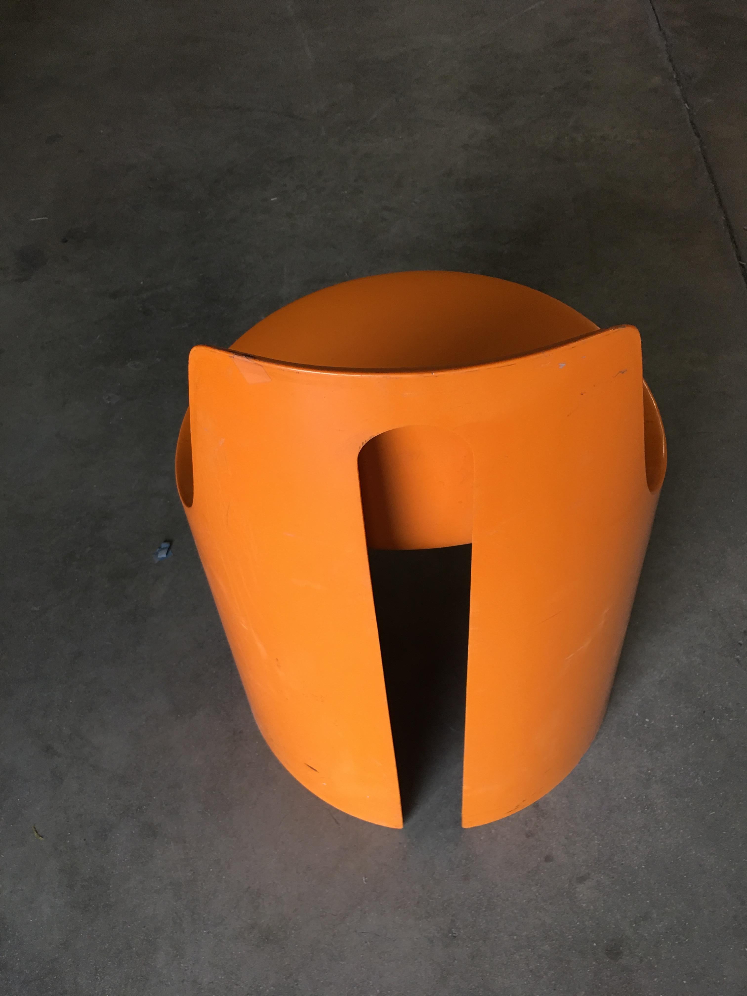 Mid-Century Modern Set of 4 Early Swedish Orange Plastic Stacking Side Chairs by Overman