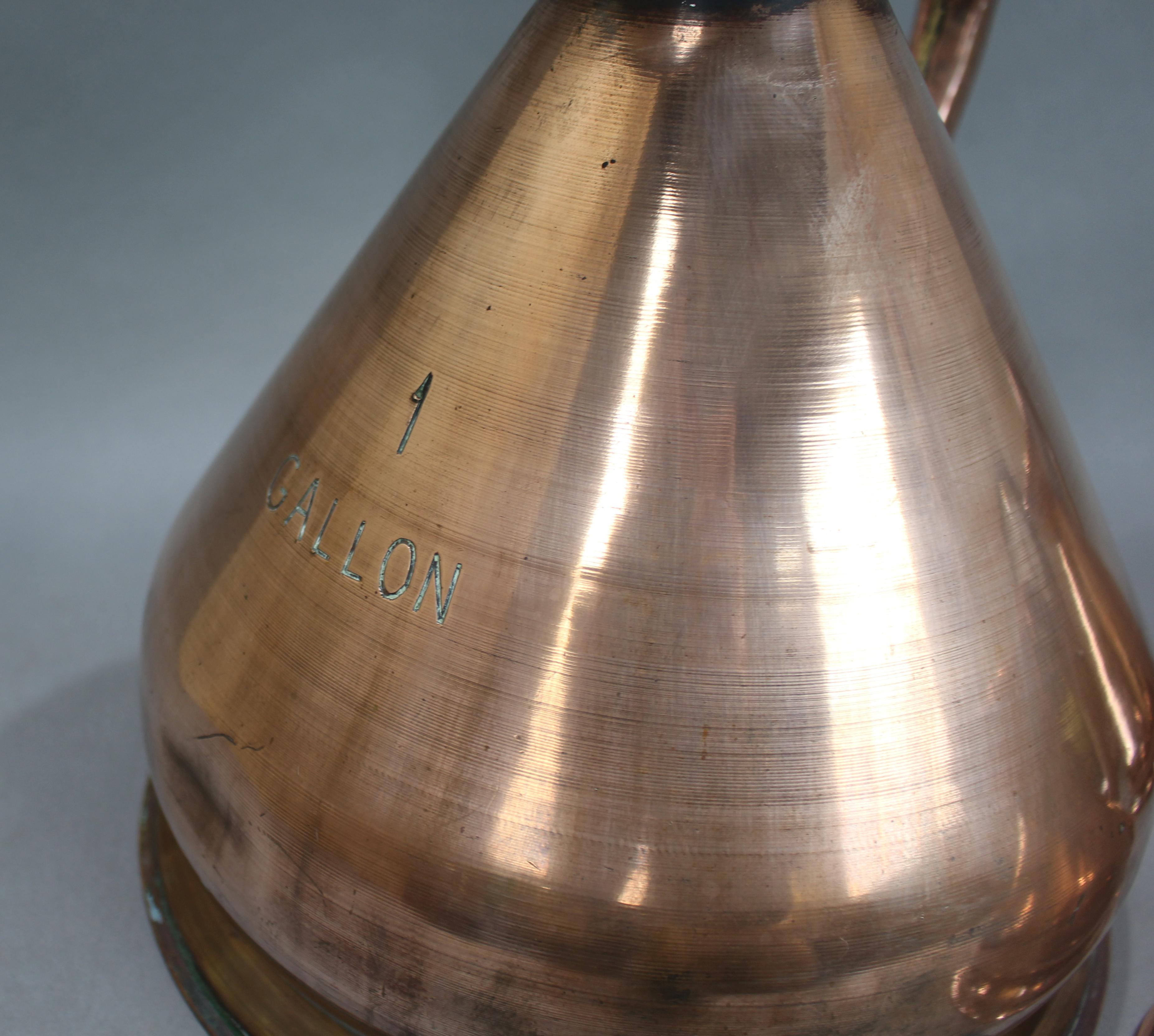 British Set of 4 Early Victorian Graduated Copper Measuring Jugs For Sale