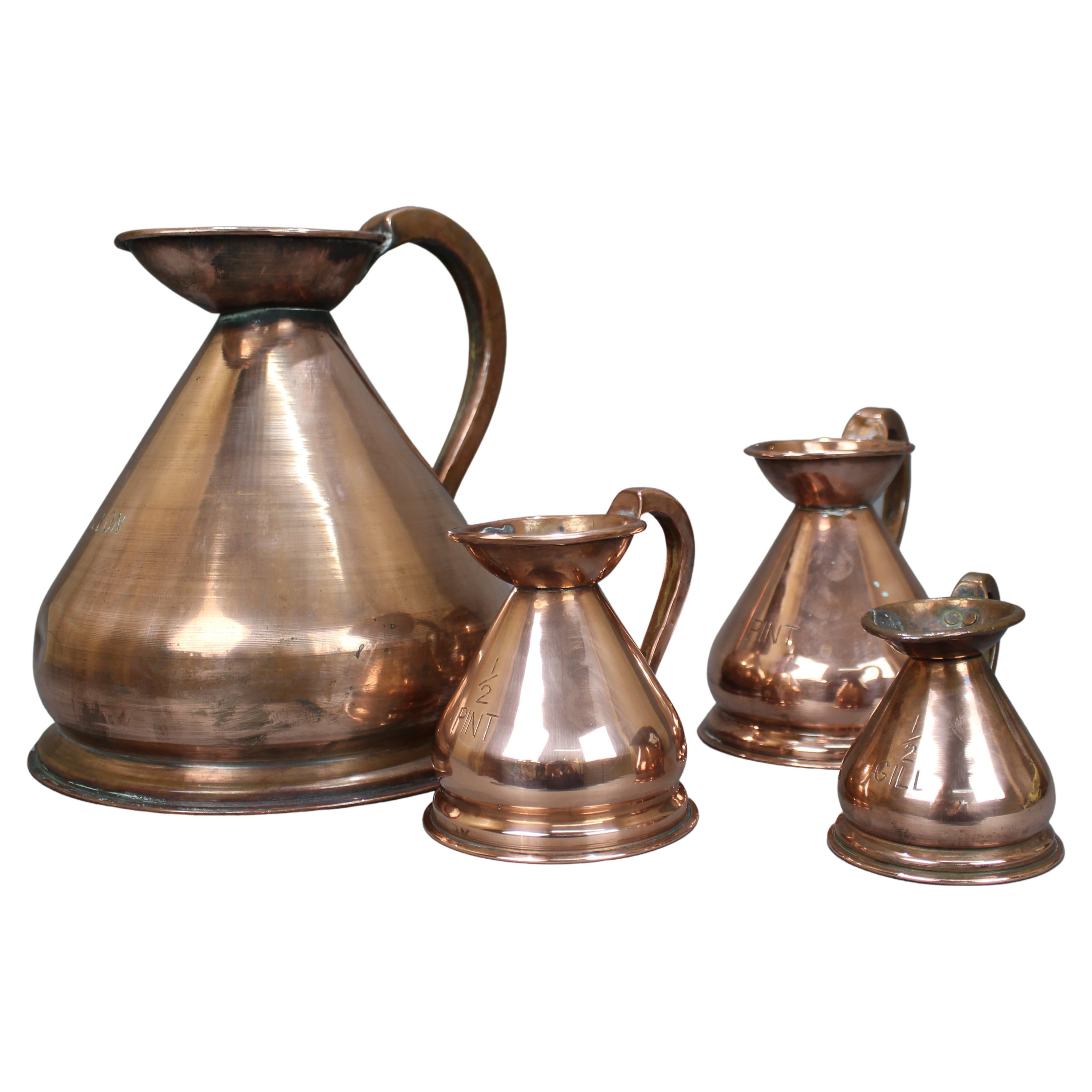 Set of 4 Early Victorian Graduated Copper Measuring Jugs For Sale