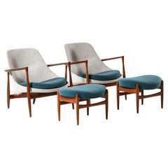 Satz von 4 Sesseln aus Wolle und Teakholz von Ib Kofod-Larsen, 1956