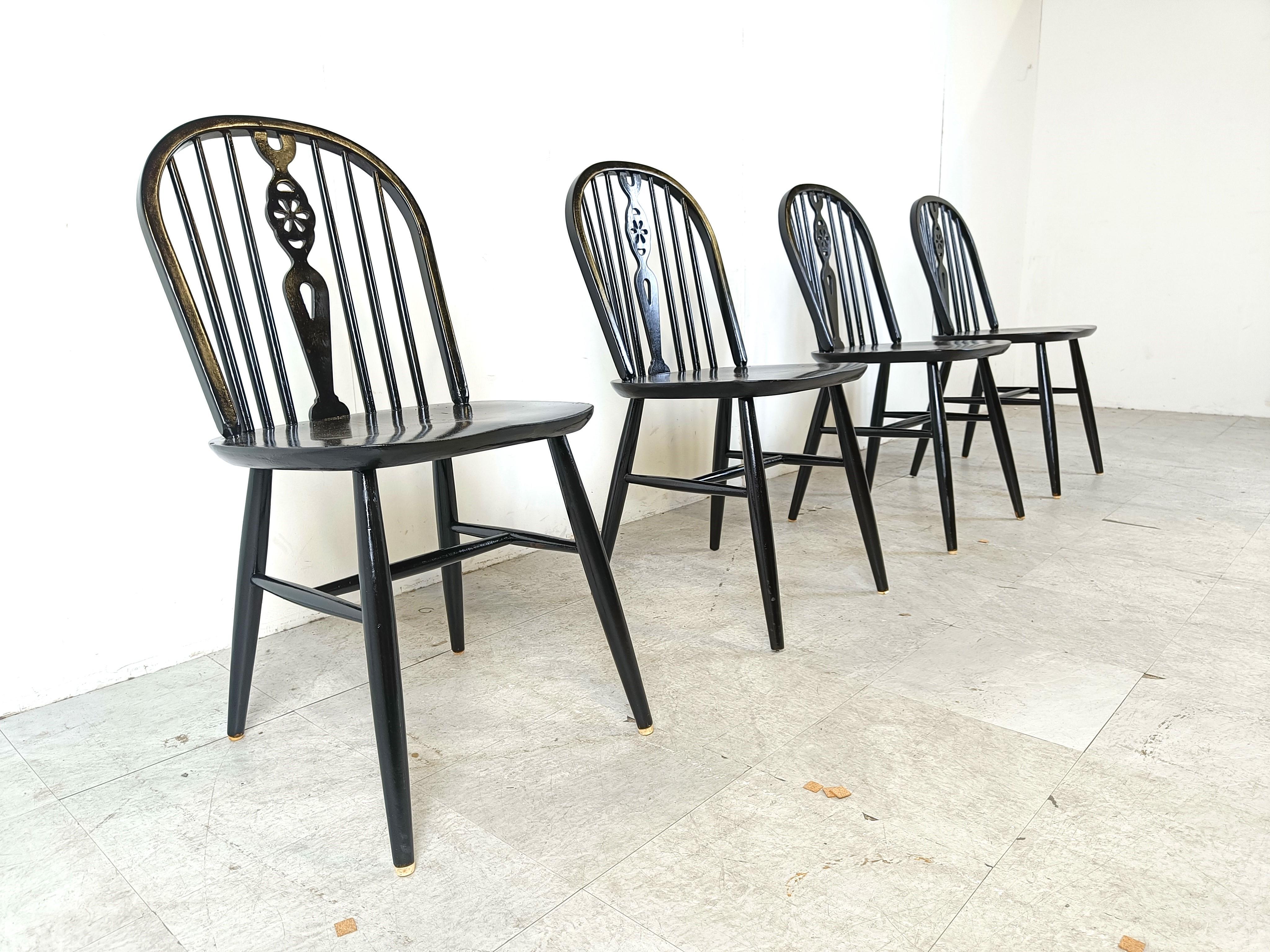 Ebonized Set of 4 ebonized Ercol Dining Chairs , 1950's For Sale