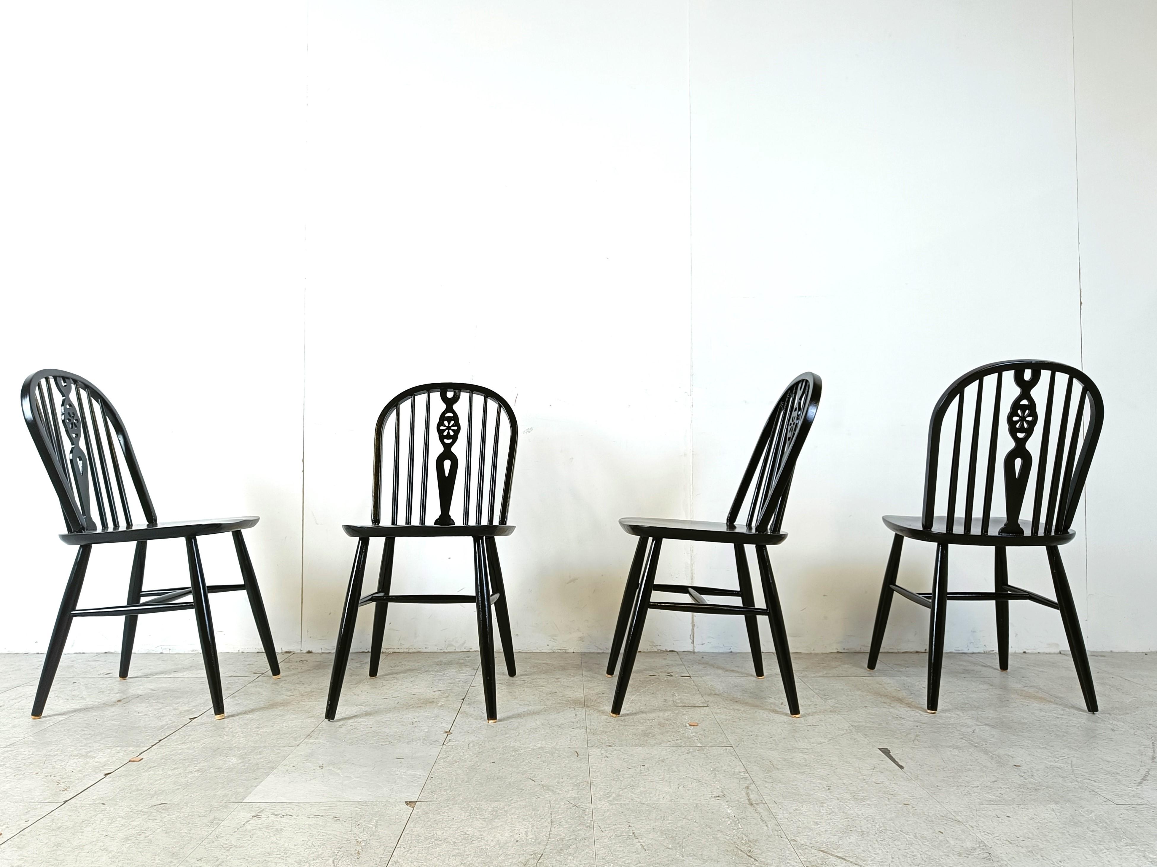 Set of 4 ebonized Ercol Dining Chairs , 1950's In Good Condition For Sale In HEVERLEE, BE