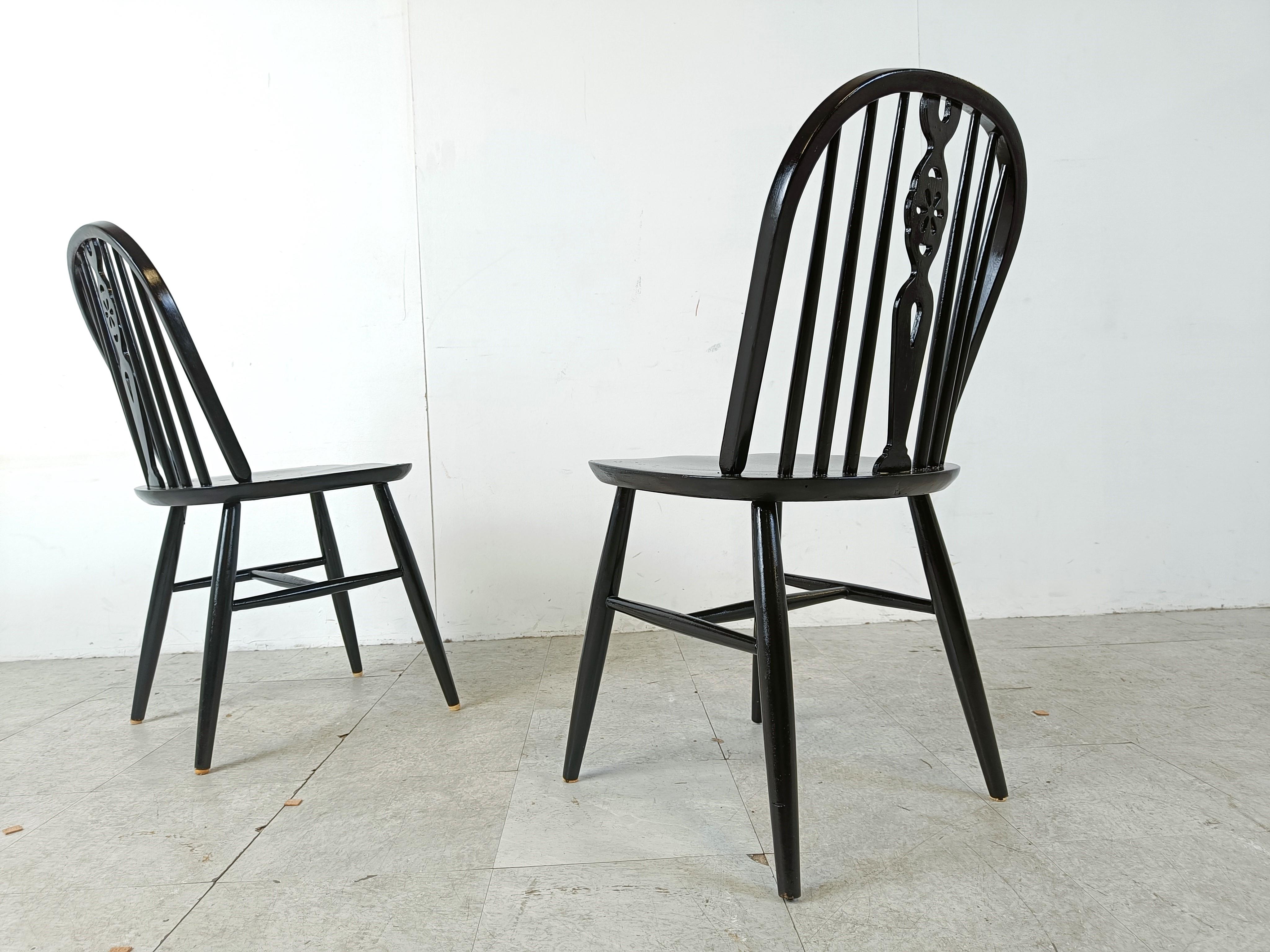 Mid-20th Century Set of 4 ebonized Ercol Dining Chairs , 1950's For Sale