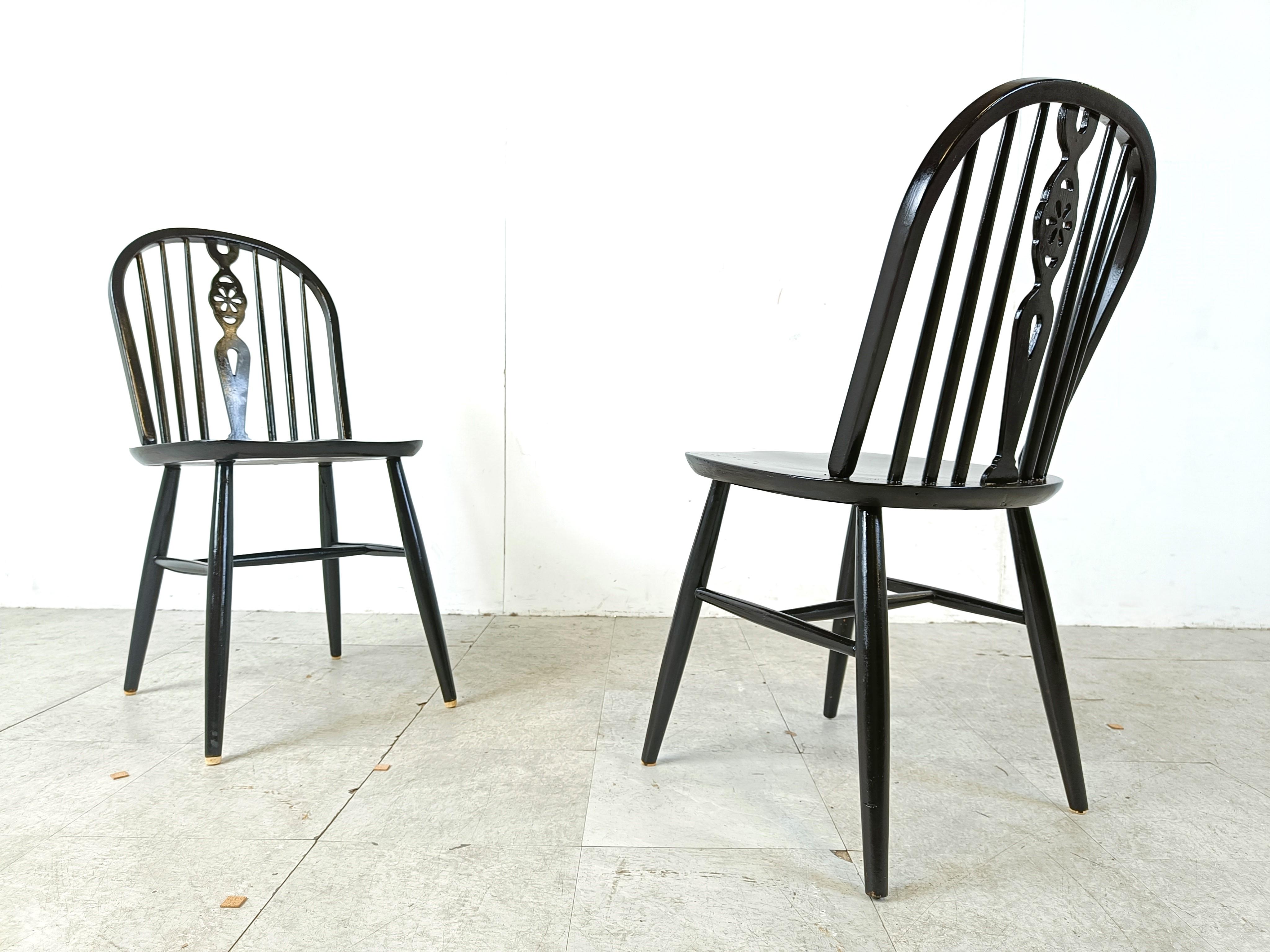 Wood Set of 4 ebonized Ercol Dining Chairs , 1950's For Sale