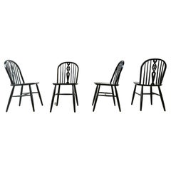 Vintage Set of 4 ebonized Ercol Dining Chairs , 1950's