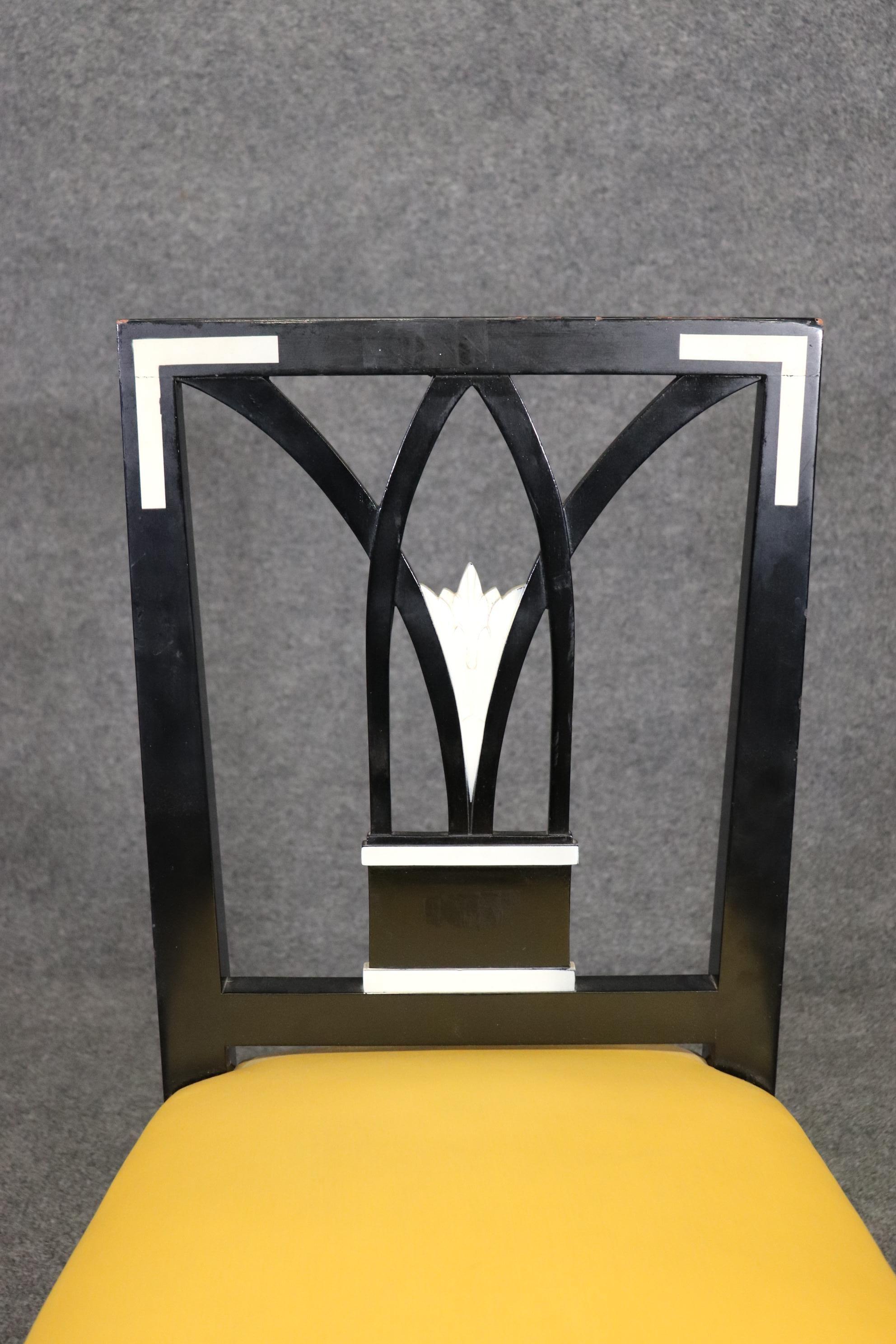 Set of 4 Ebonized French Art Deco Style Dining Chairs in Yellow Upholstery In Good Condition For Sale In Swedesboro, NJ