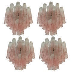 Set of 4 Eclectic Bold Colorful Pink Ombre Murano Chandeliers TRONCHI