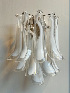 Set of 4 Eclectic Murano Wall Sconces in white & clear glass