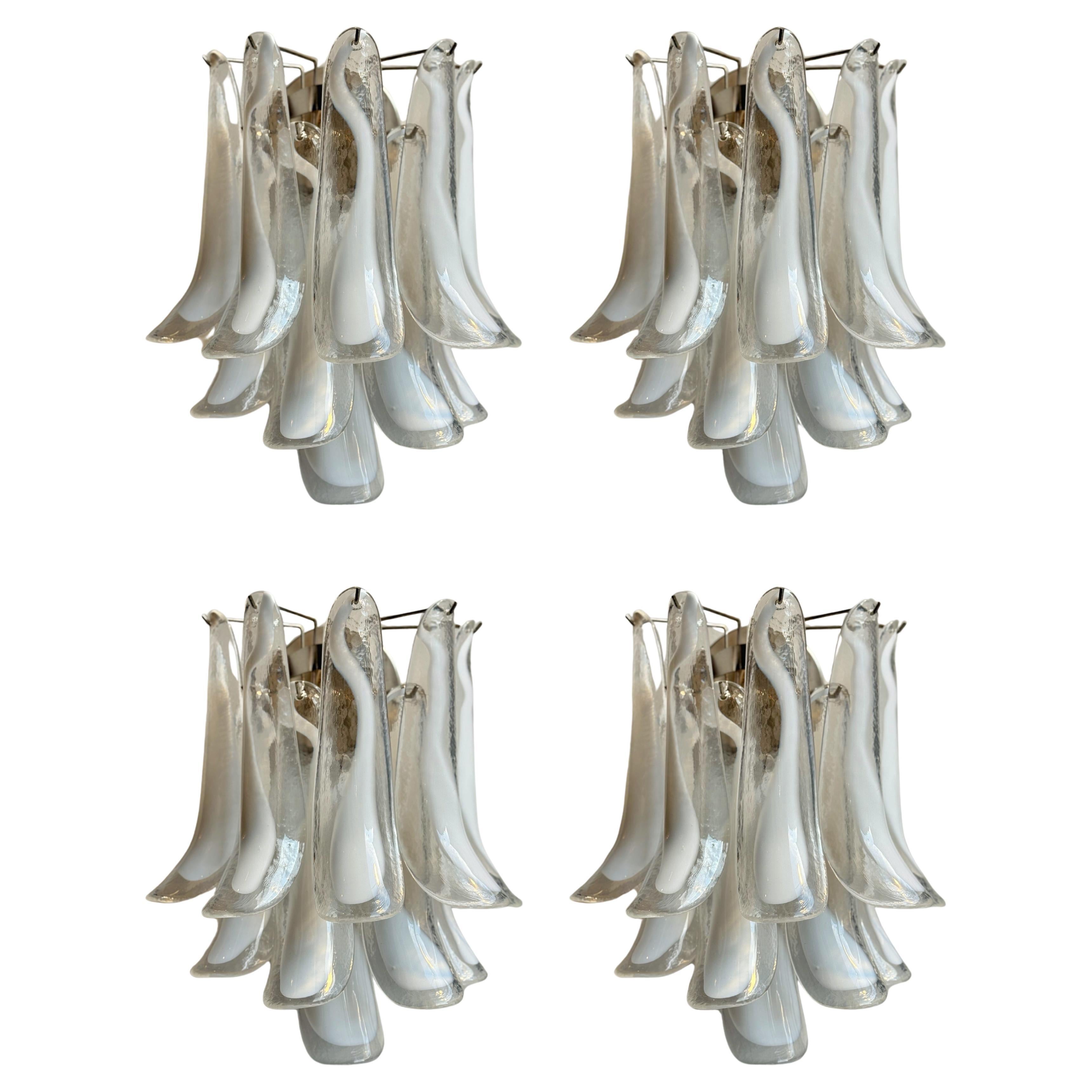 Set di 4 lampade da parete eclettiche di Murano in vetro bianco e trasparente
