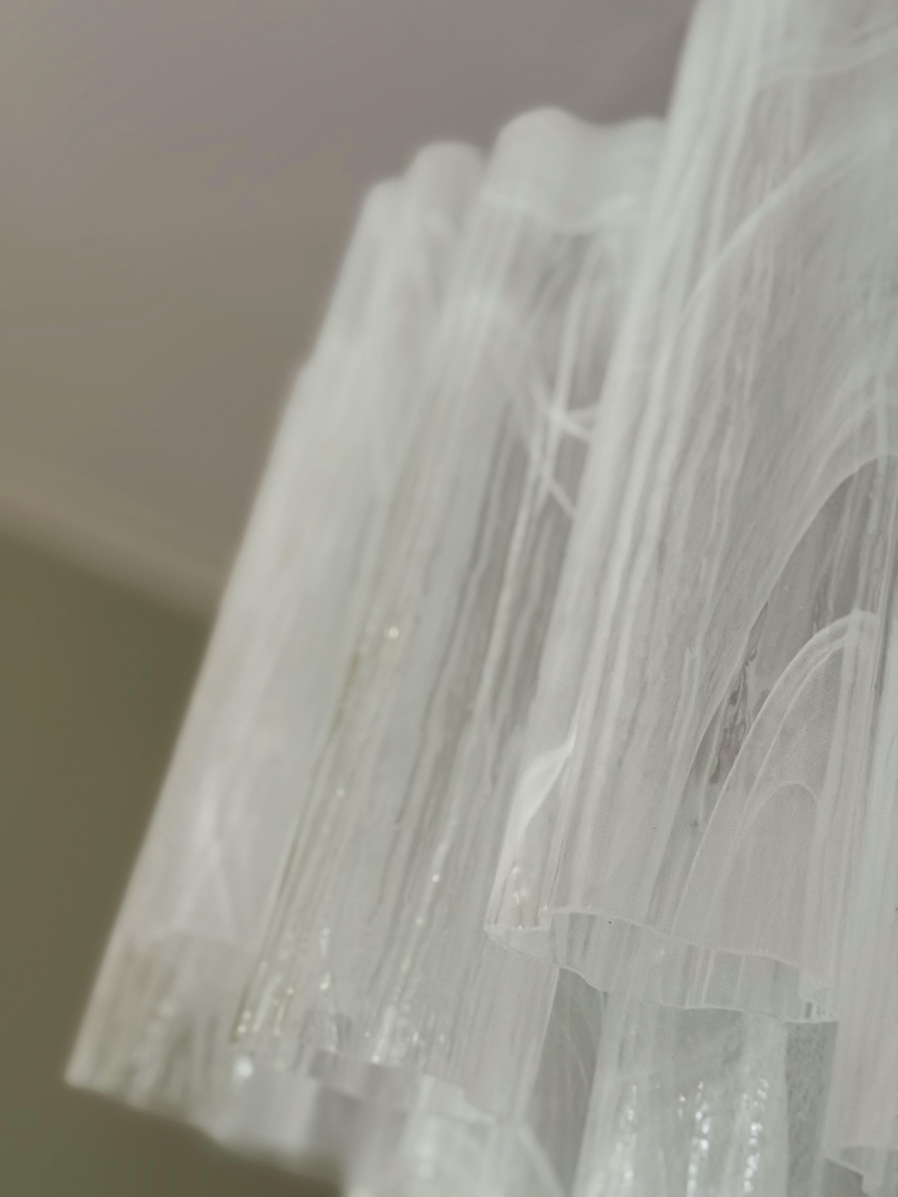 Set of 4 Eclectic White Murano Chandeliers Tronchi - Swirled Marbled Pattern For Sale 3