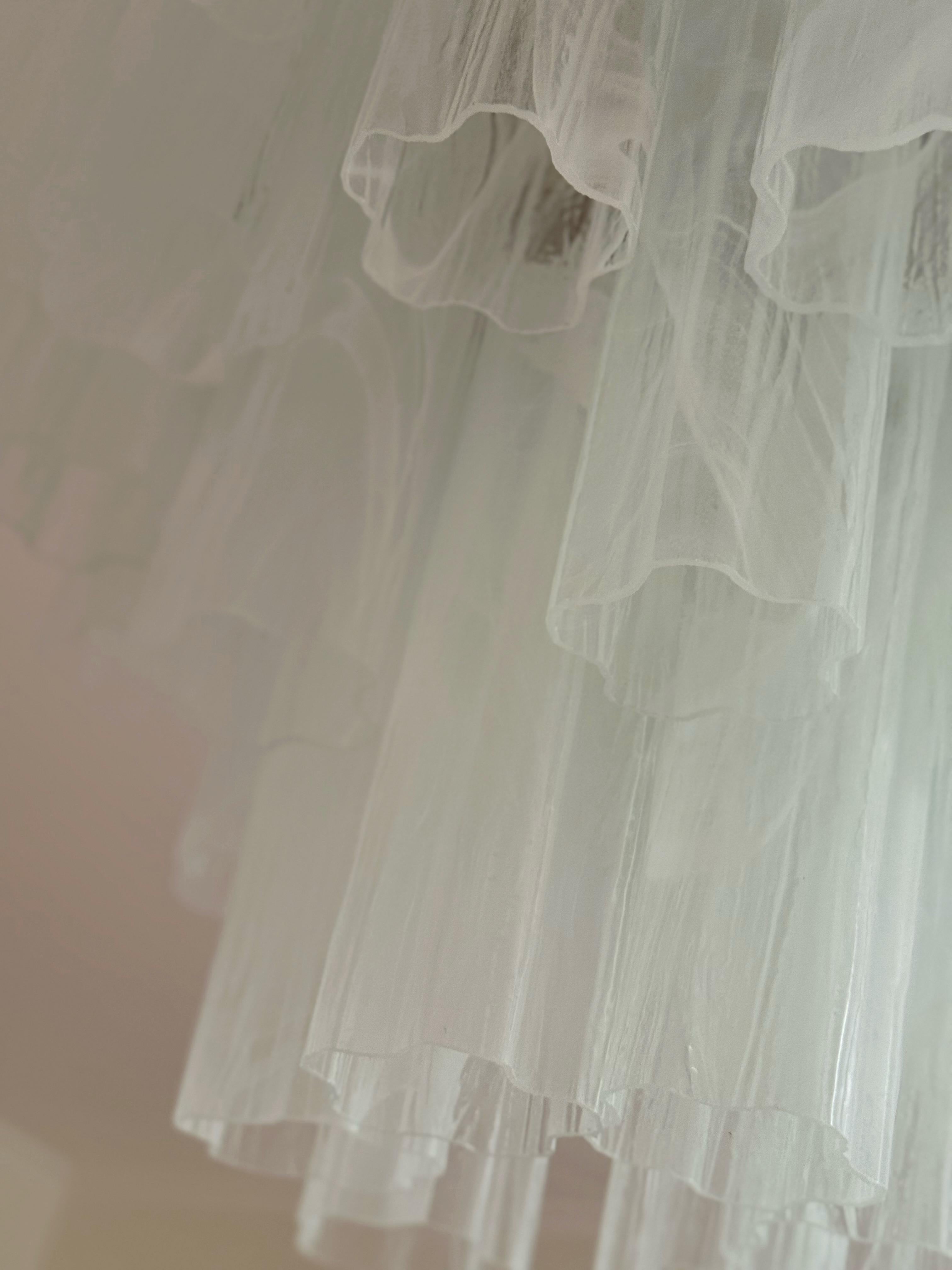 Set of 4 Eclectic White Murano Chandeliers Tronchi - Swirled Marbled Pattern For Sale 1