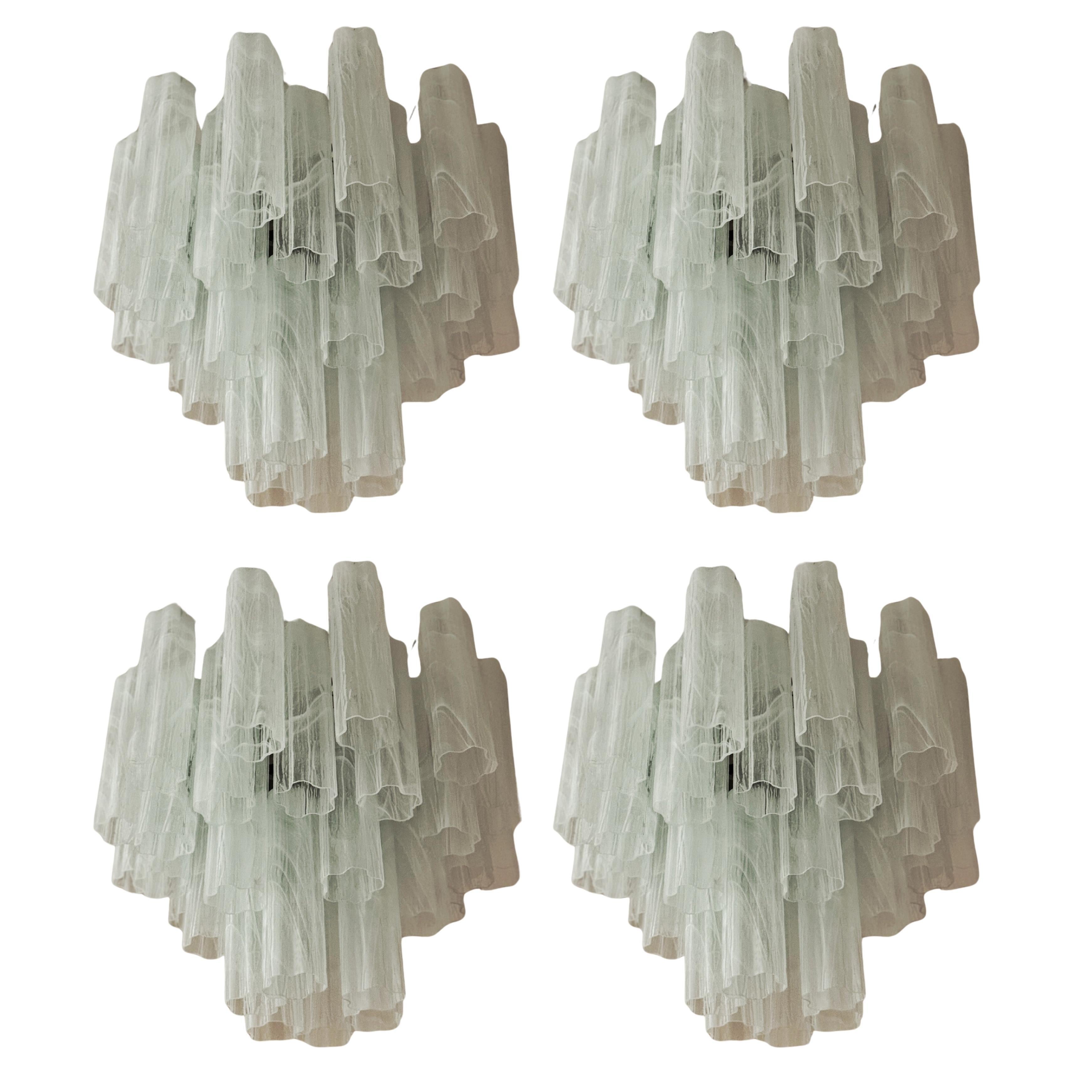 Set of 4 Eclectic White Murano Chandeliers Tronchi - Swirled Marbled Pattern For Sale