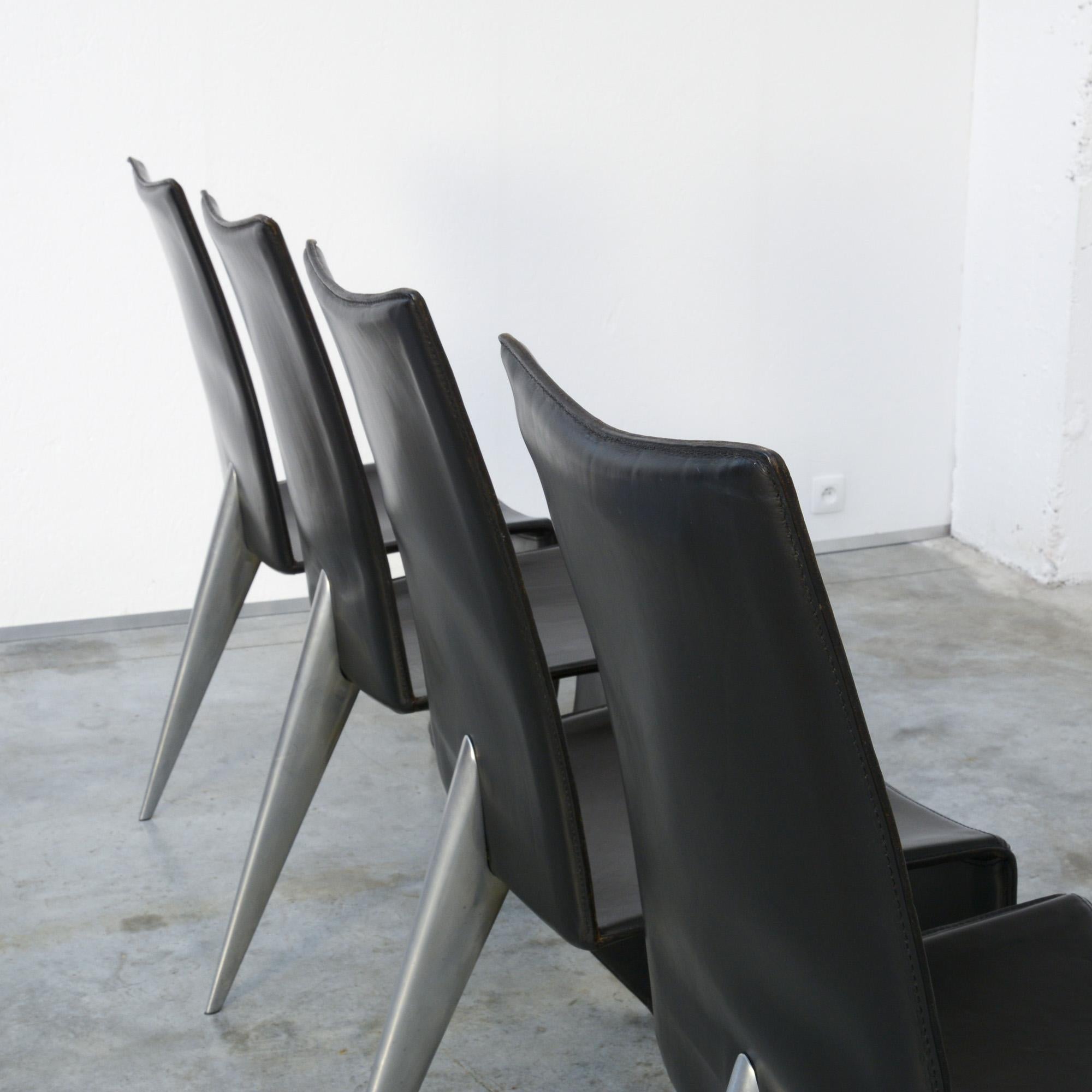 Aluminum Set of 4 Ed Archer Chairs by Philippe Starck for Aleph