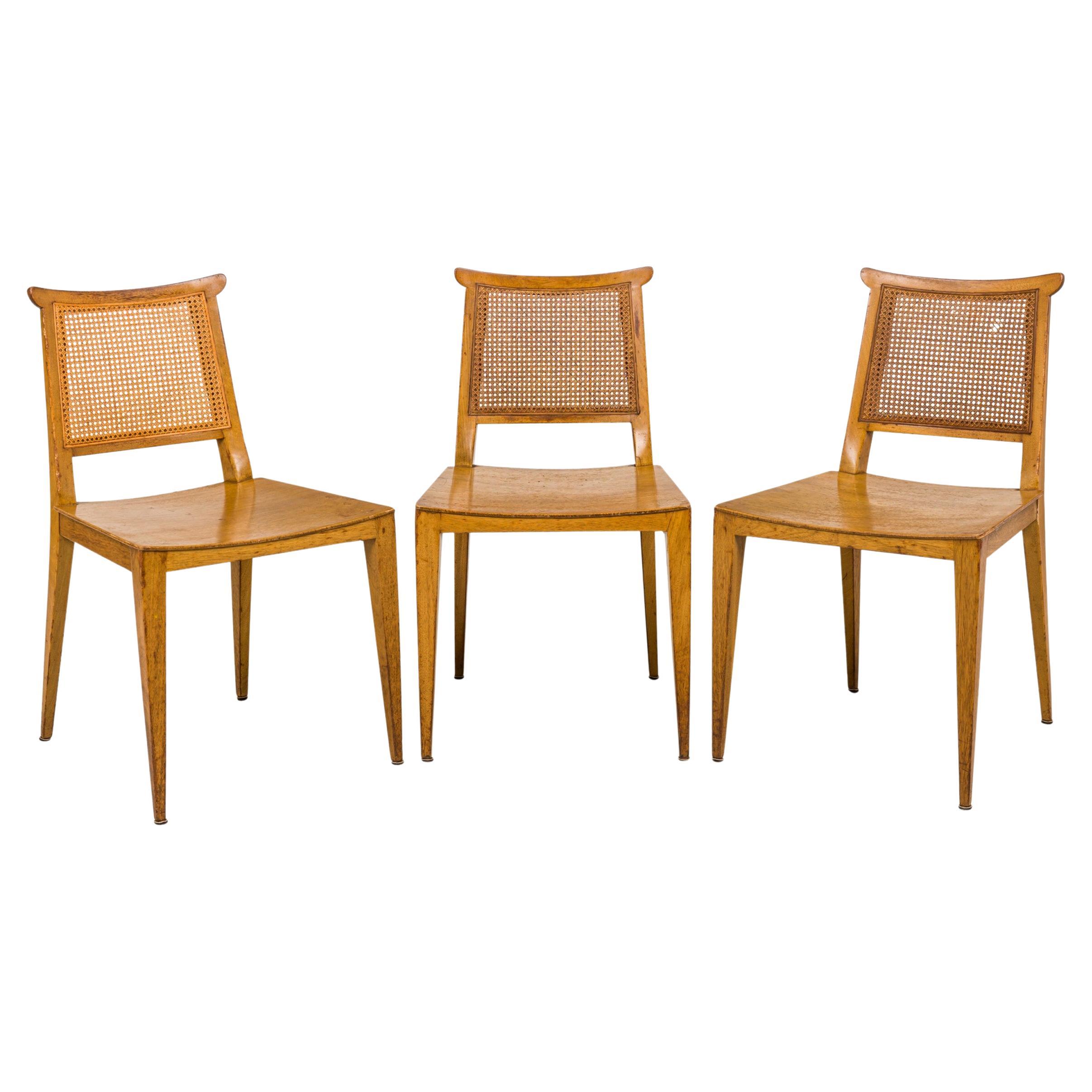 Set of 4 Edward Wormley for Dunbar Caned Back Light Wooden Side Chairs For Sale
