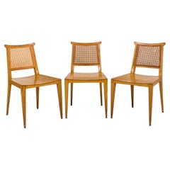 Vintage Set of 4 Edward Wormley for Dunbar Caned Back Light Wooden Side Chairs