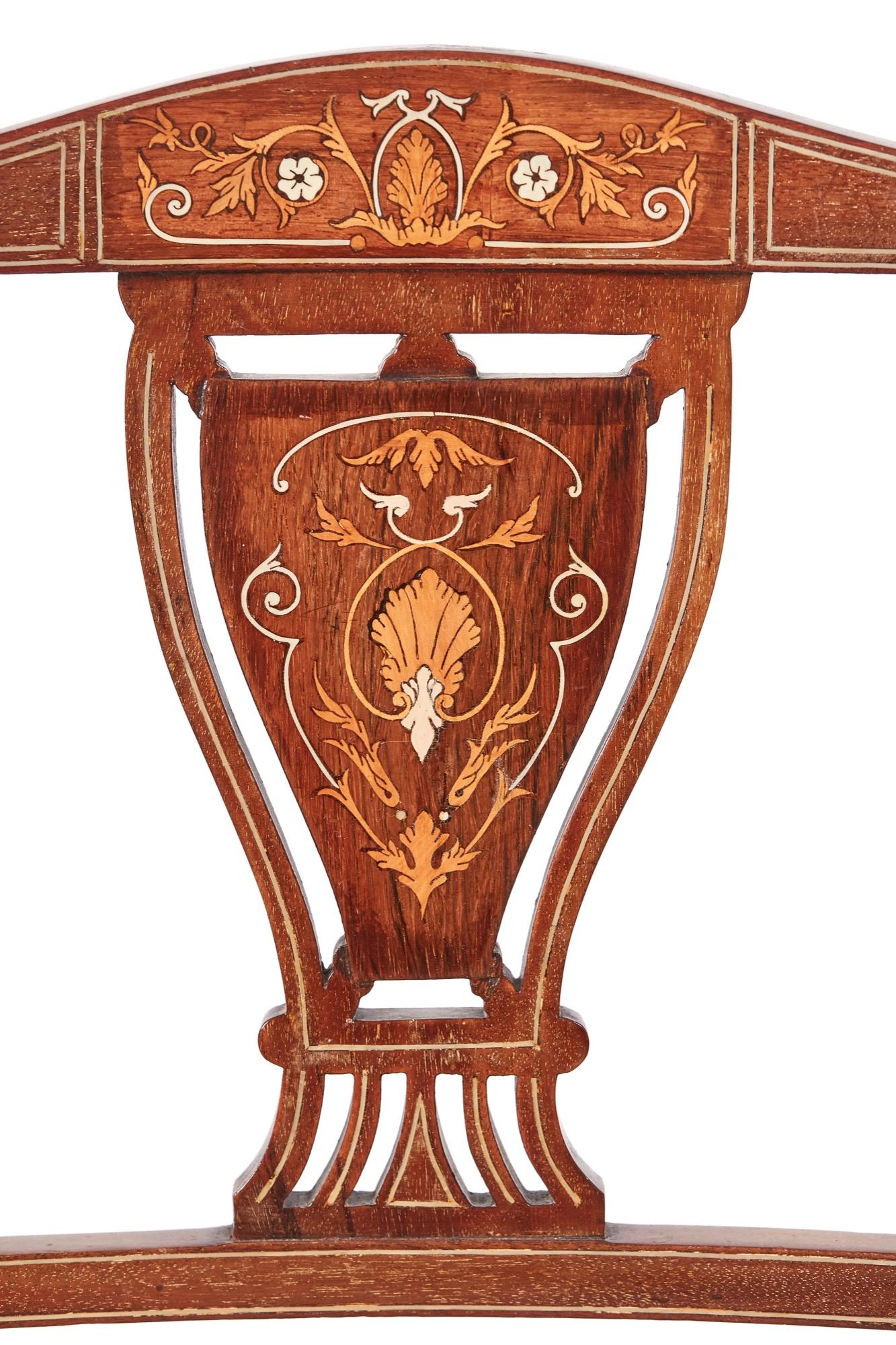 European Set of 4 Edwardian Rosewood Inlaid Dining Chairs For Sale