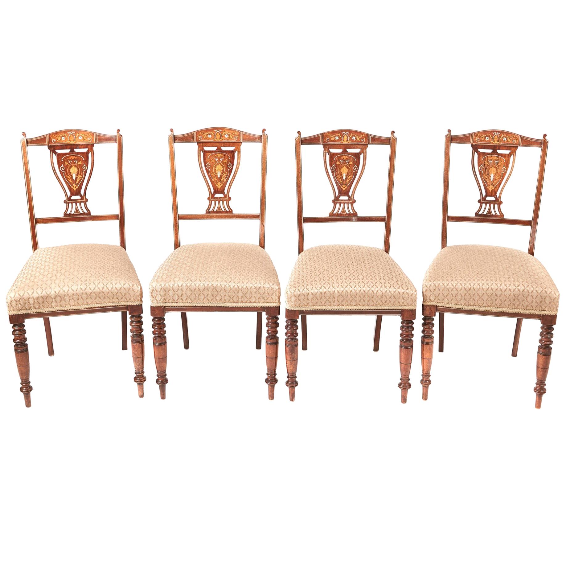 Set of 4 Edwardian Rosewood Inlaid Dining Chairs For Sale