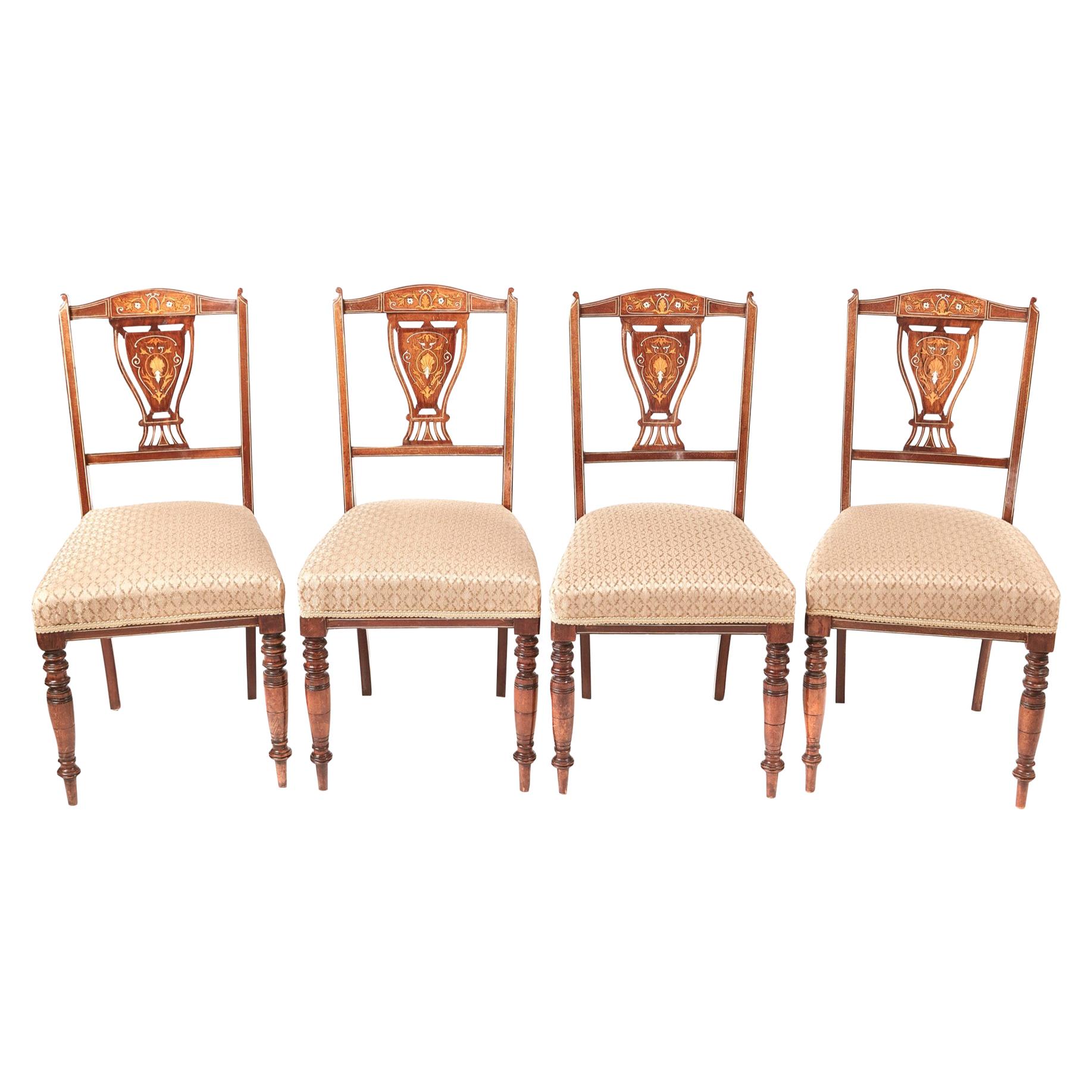 Set of 4 Edwardian Rosewood Inlaid Dining Chairs at 1stDibs