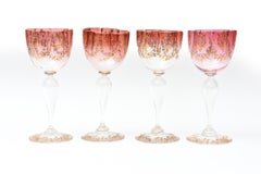 Set of 4 Elaborate Antique Moser Ruby Gilt Wine Goblets