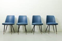 Set of 4 Elegant Italian Dining Chairs with Brass Feet, 1950s