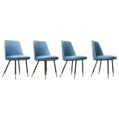 Set of 4 Elegant Italian Dining Chairs with Brass Feet, 1950s