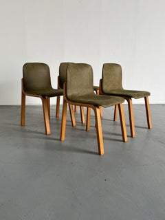 Set of 4 Elegant Italian Mid-Century Bentwood Dining Chairs in Olive Green, 70s